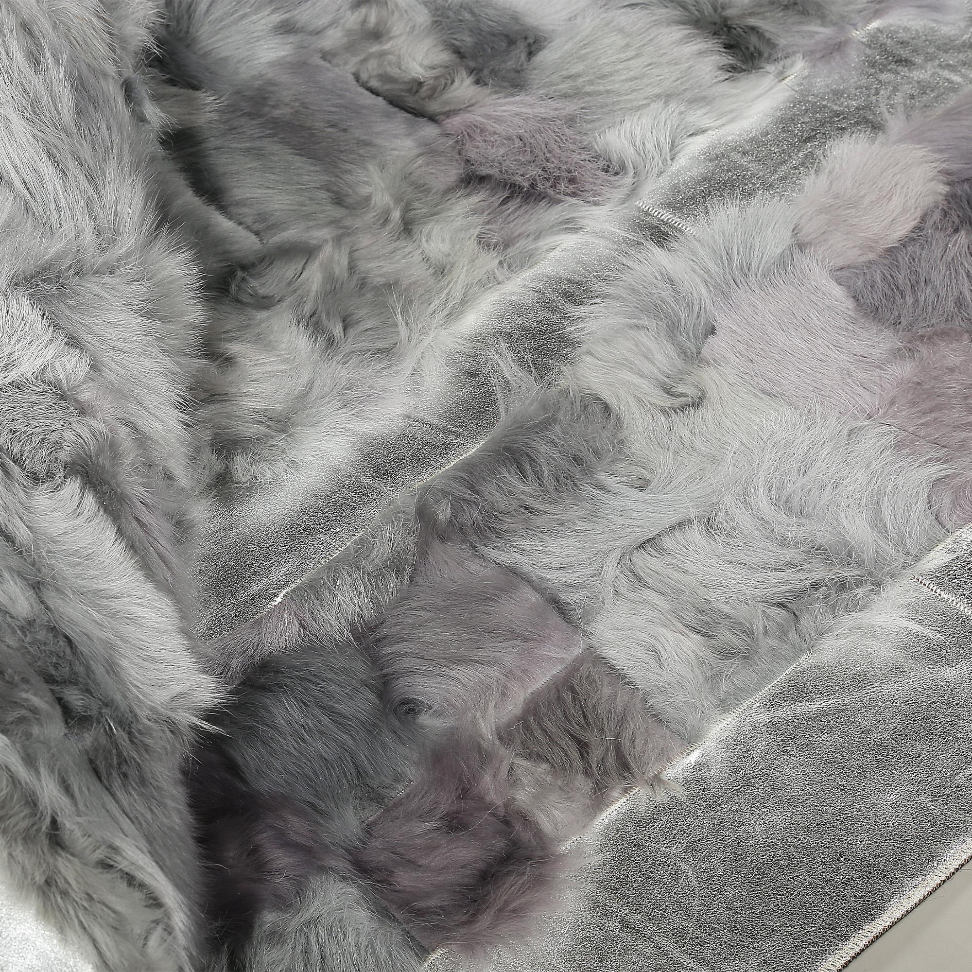 Light Gray Tuscan Rug – Handmade Genuine Tuscan Leather Carpet, Luxury Rectangular Patchwork Rug, Modern Custom Size Living Room Carpet