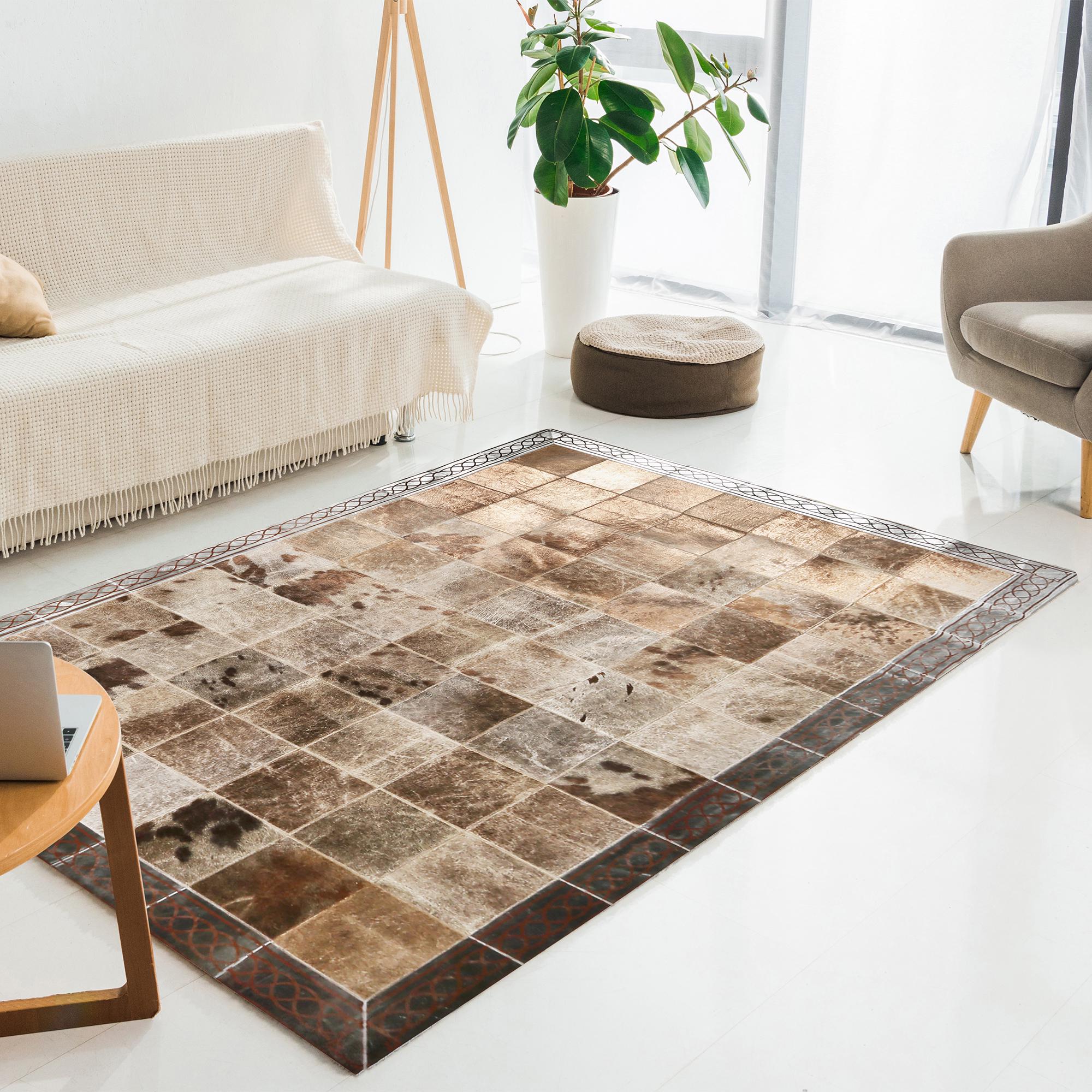 Bronze Leaf Genuine Cowhide Rug, Luxury Living Room Area Rug