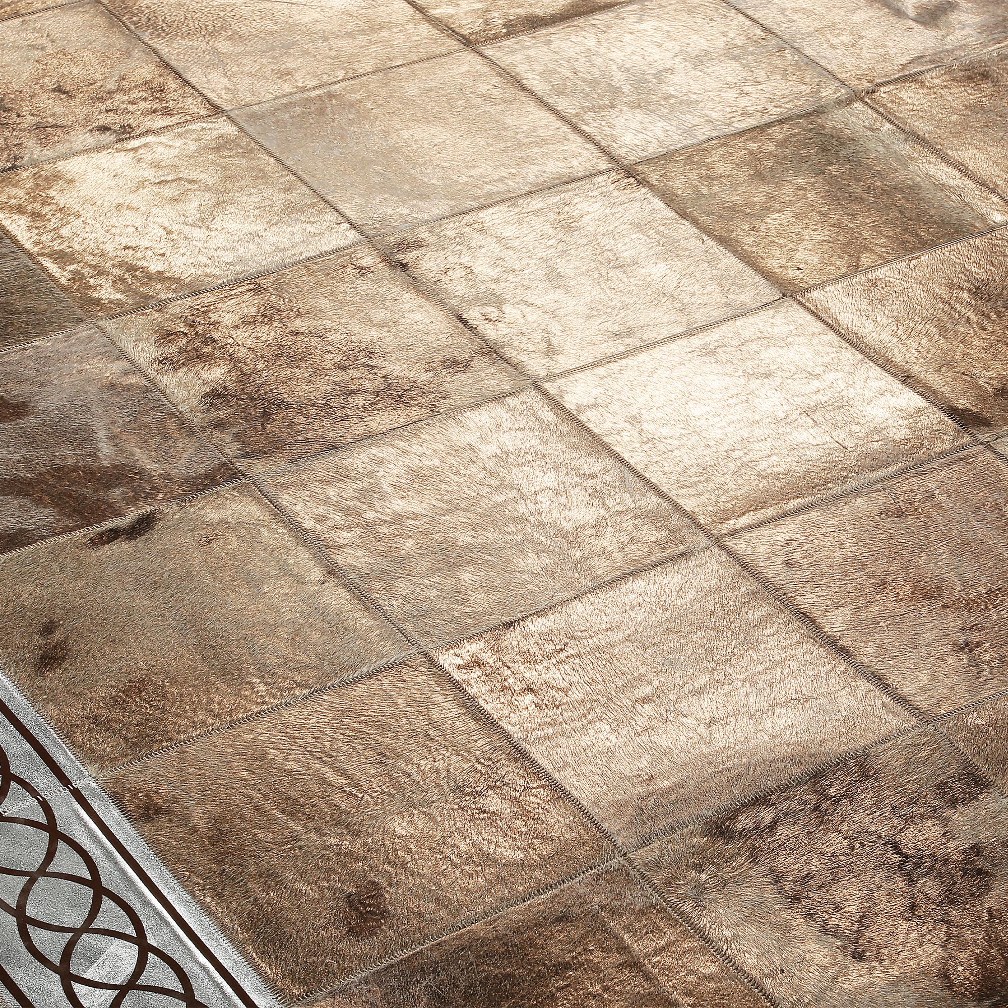 Bronze Leaf Genuine Cowhide Rug, Luxury Living Room Area Rug