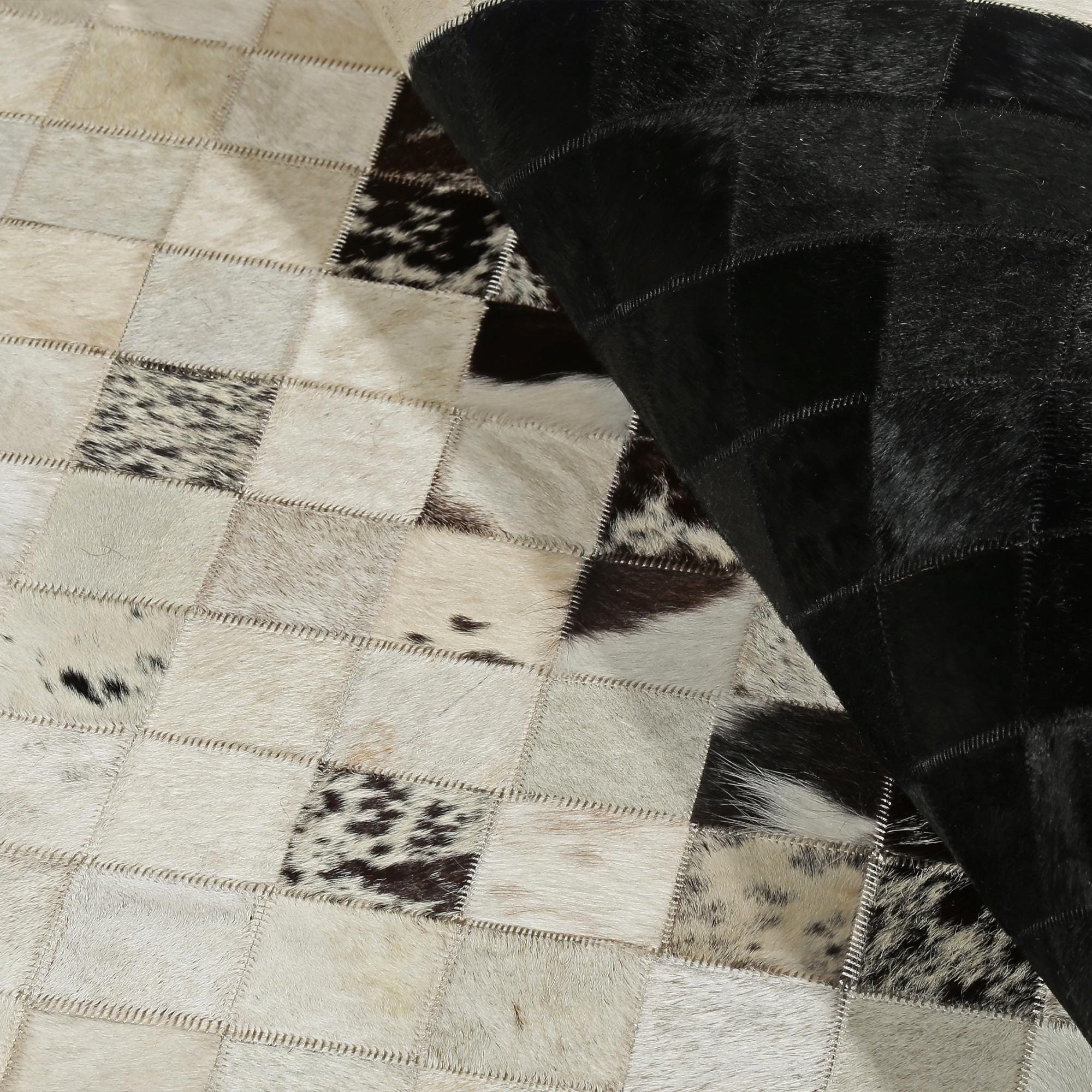 Cream & Black Gradient Design Cowhide Patchwork Rug