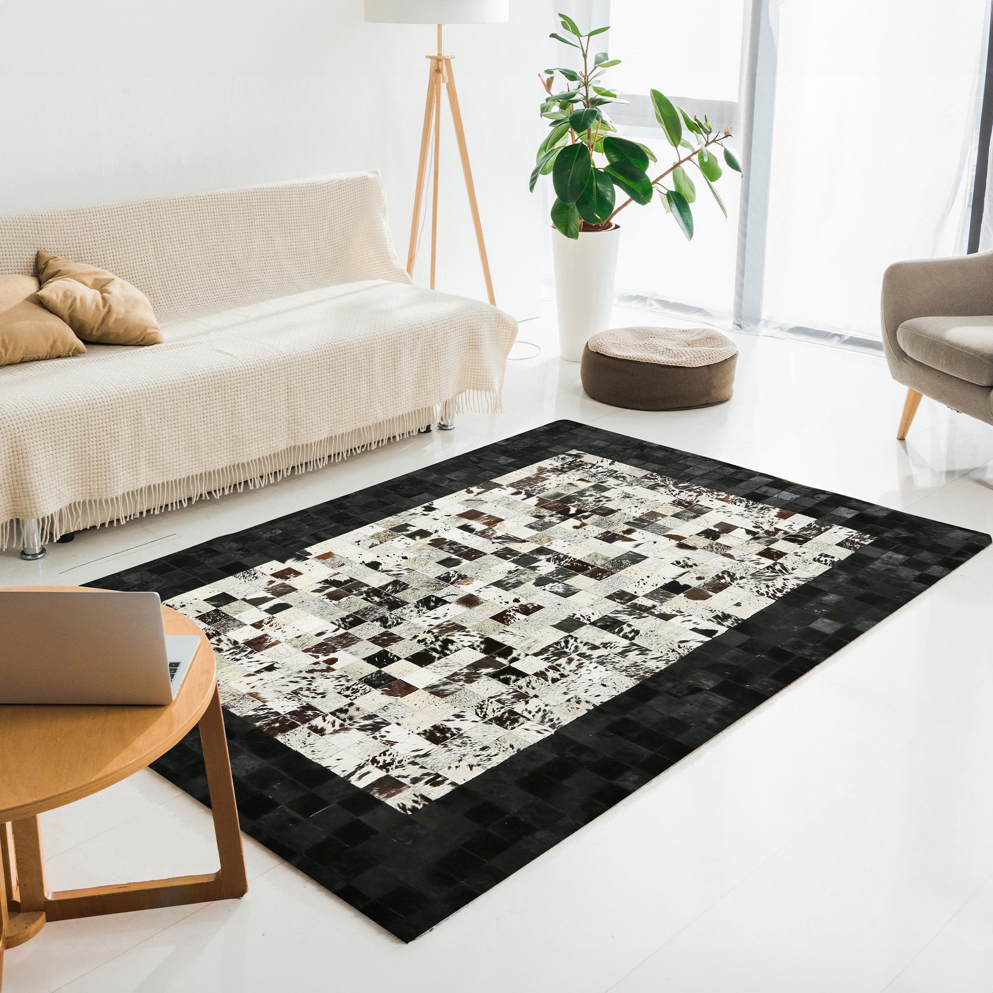 Black and White Cowhide Patchwork Rug