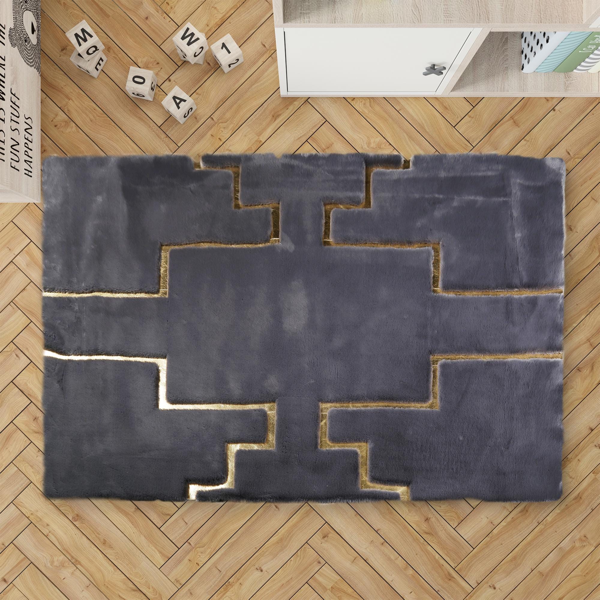 Gold Striped Black Plush Carpet