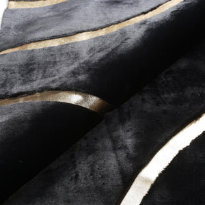 Gold striped black rug detail