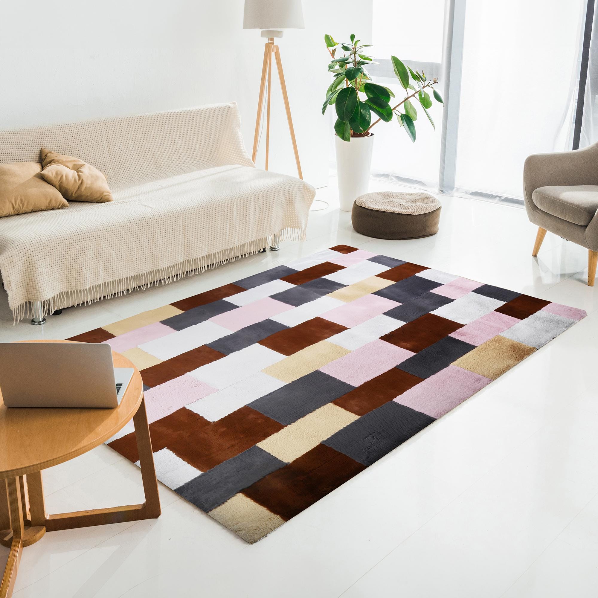Colorful Brick Pattern Patchwork Fur Plush Rug