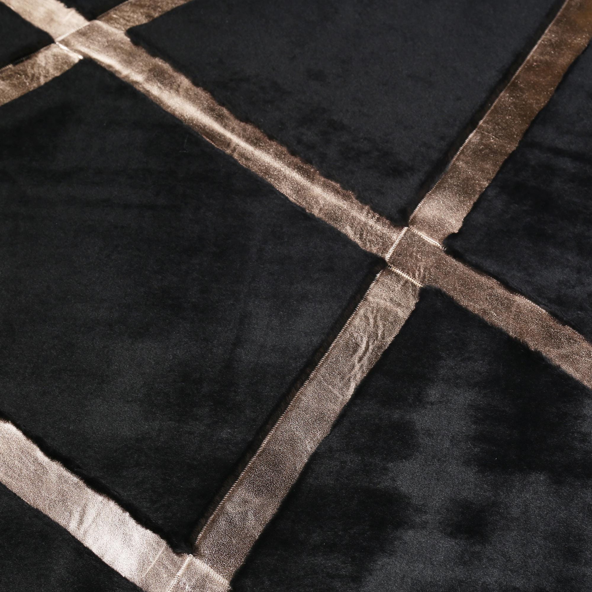 Black Plush Rug with Rose Gold Stripes