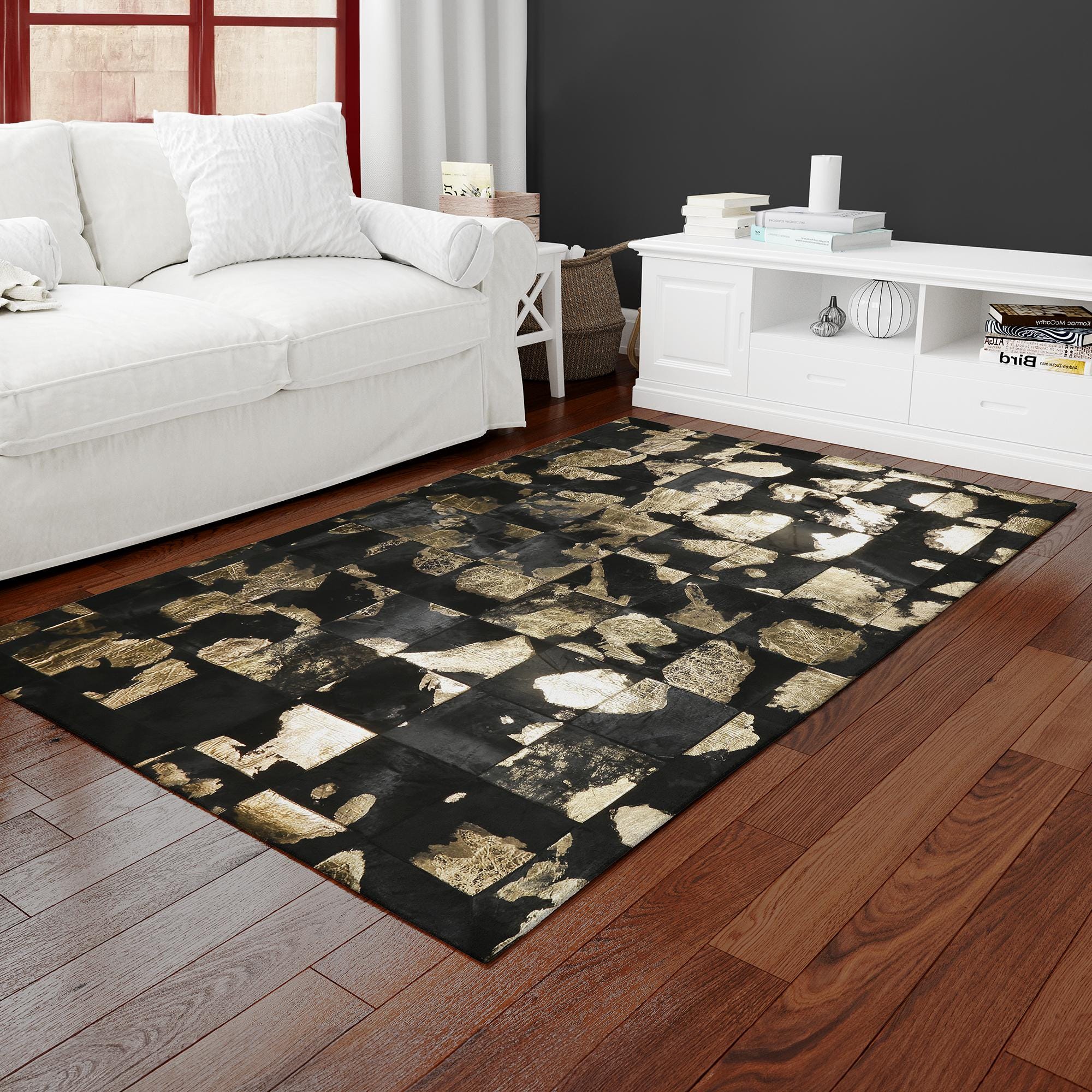 Black & Gold Cowhide Patchwork Rug