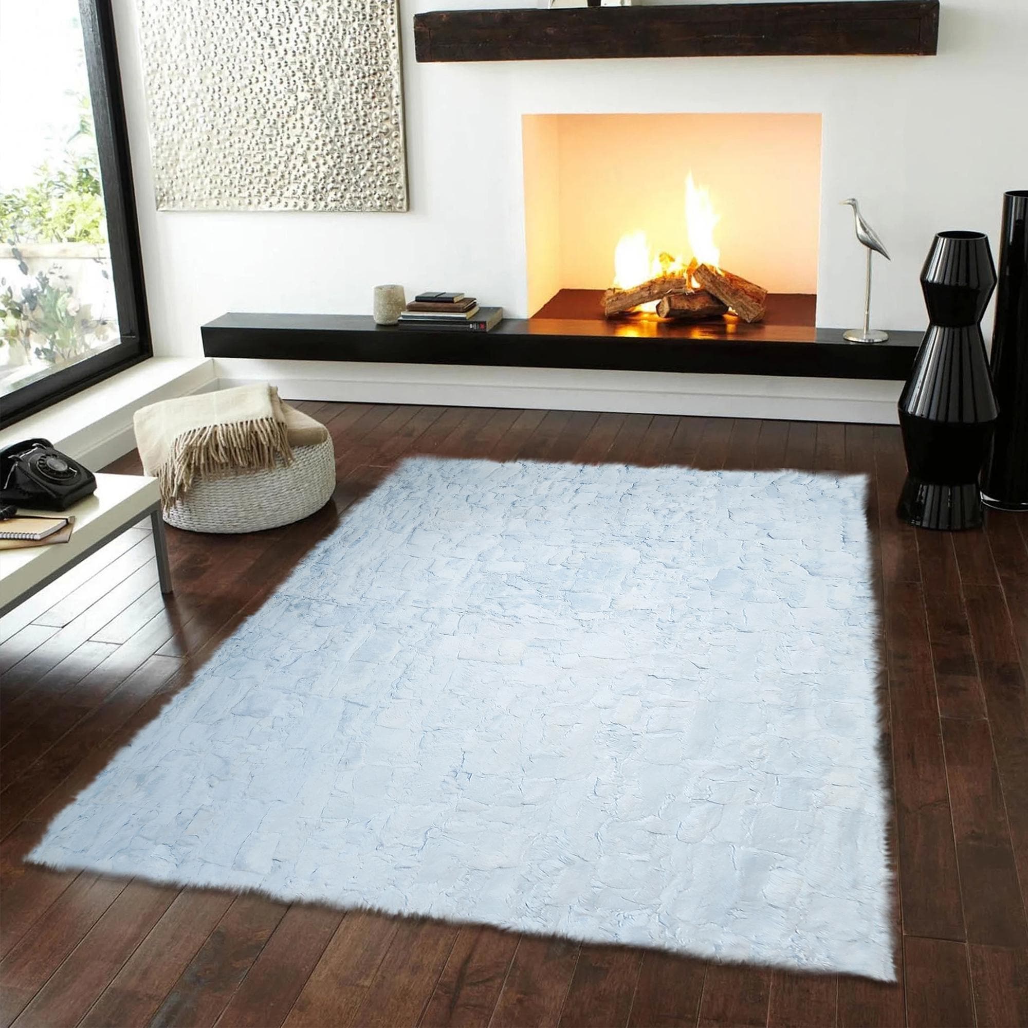 Light Blue Rex Rabbit Fur Rug – Handmade Luxury Soft Fur Carpet, Custom Size