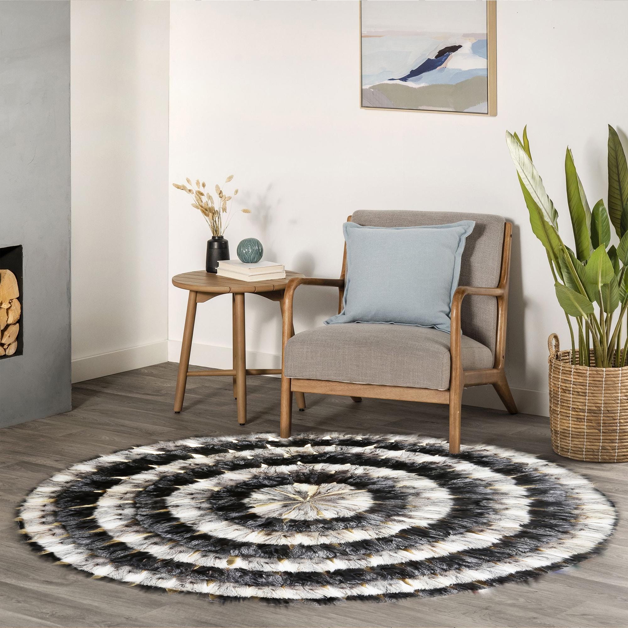 Round Fox Fur Rug, Handmade Natural Fur Circle Carpet, Luxury Soft Area Rug