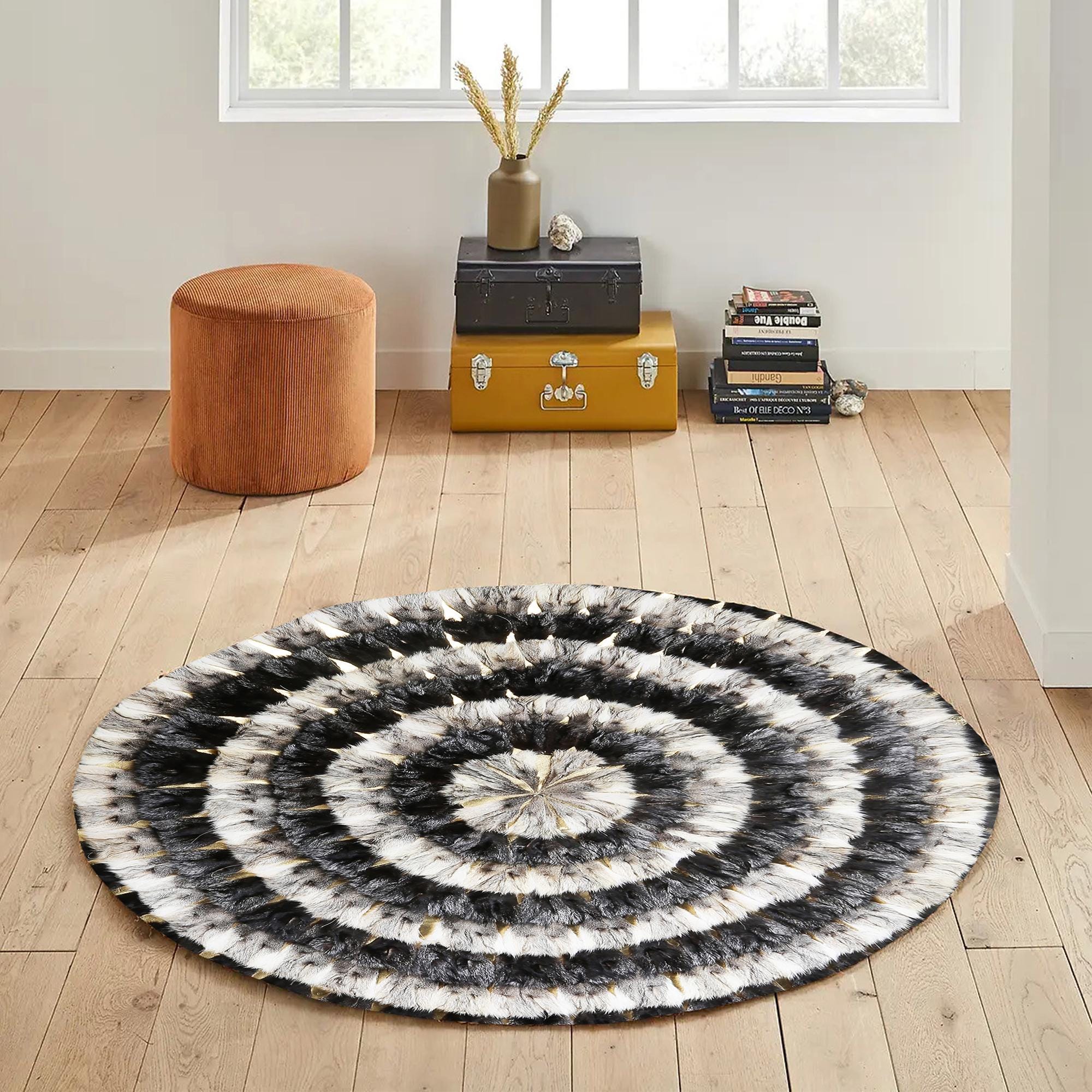 Round Fox Fur Rug, Handmade Natural Fur Circle Carpet, Luxury Soft Area Rug
