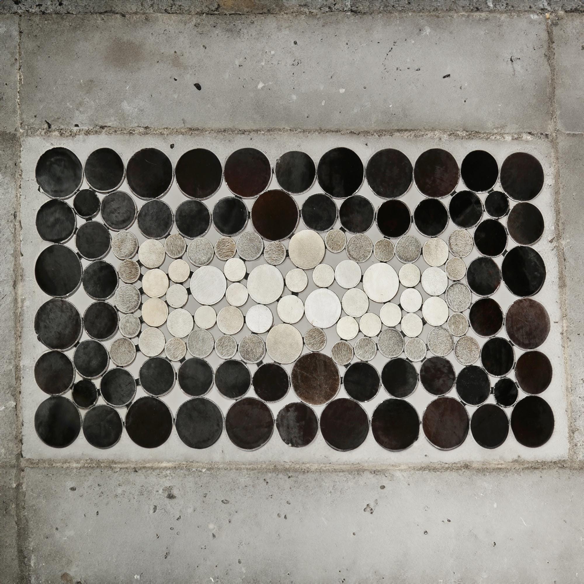 Black & Gray Cowhide Polka Dot Patchwork Rug