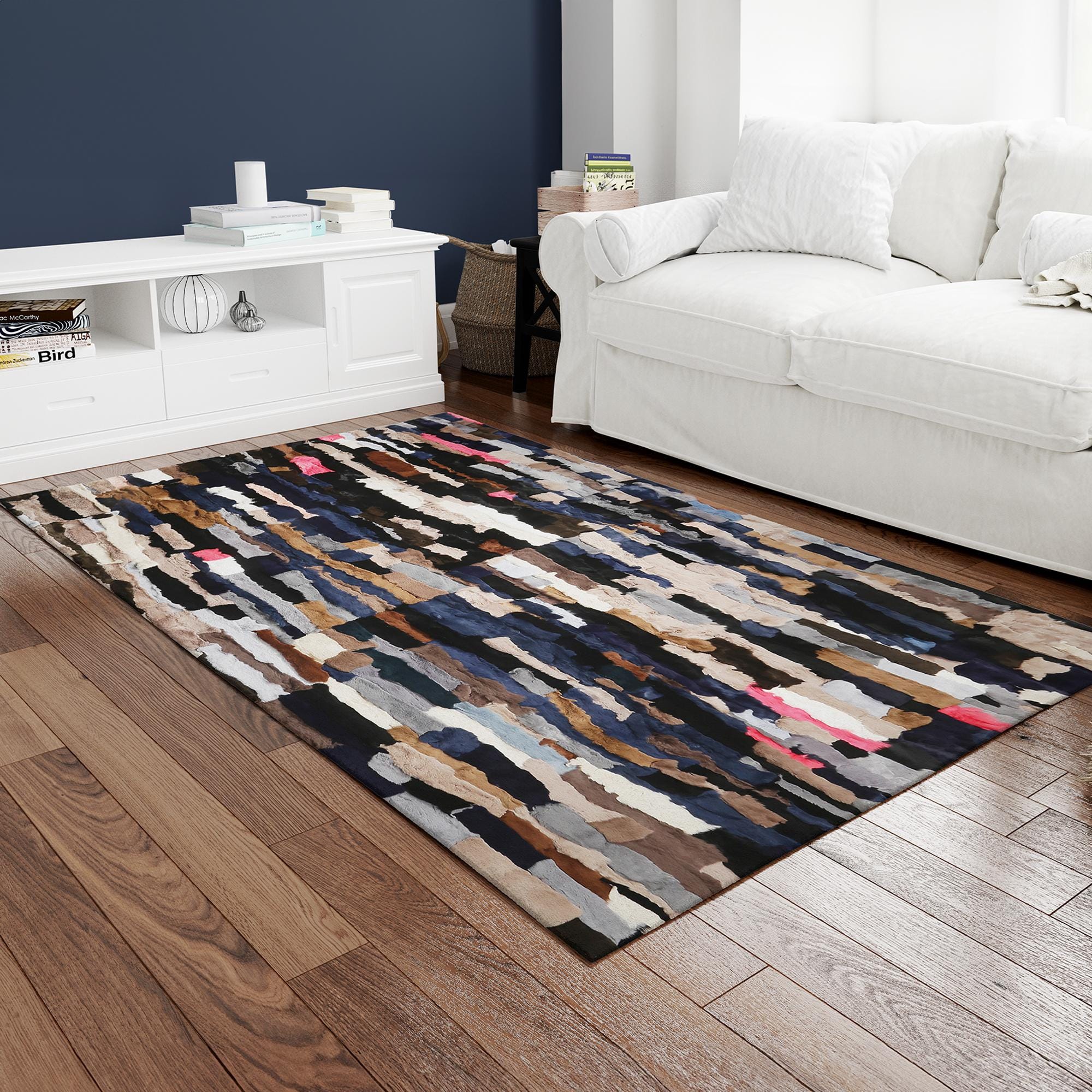 Luxury Multicolor Rabbit Fur Rug – Genuine Handmade Patchwork Carpet for Modern Living Rooms