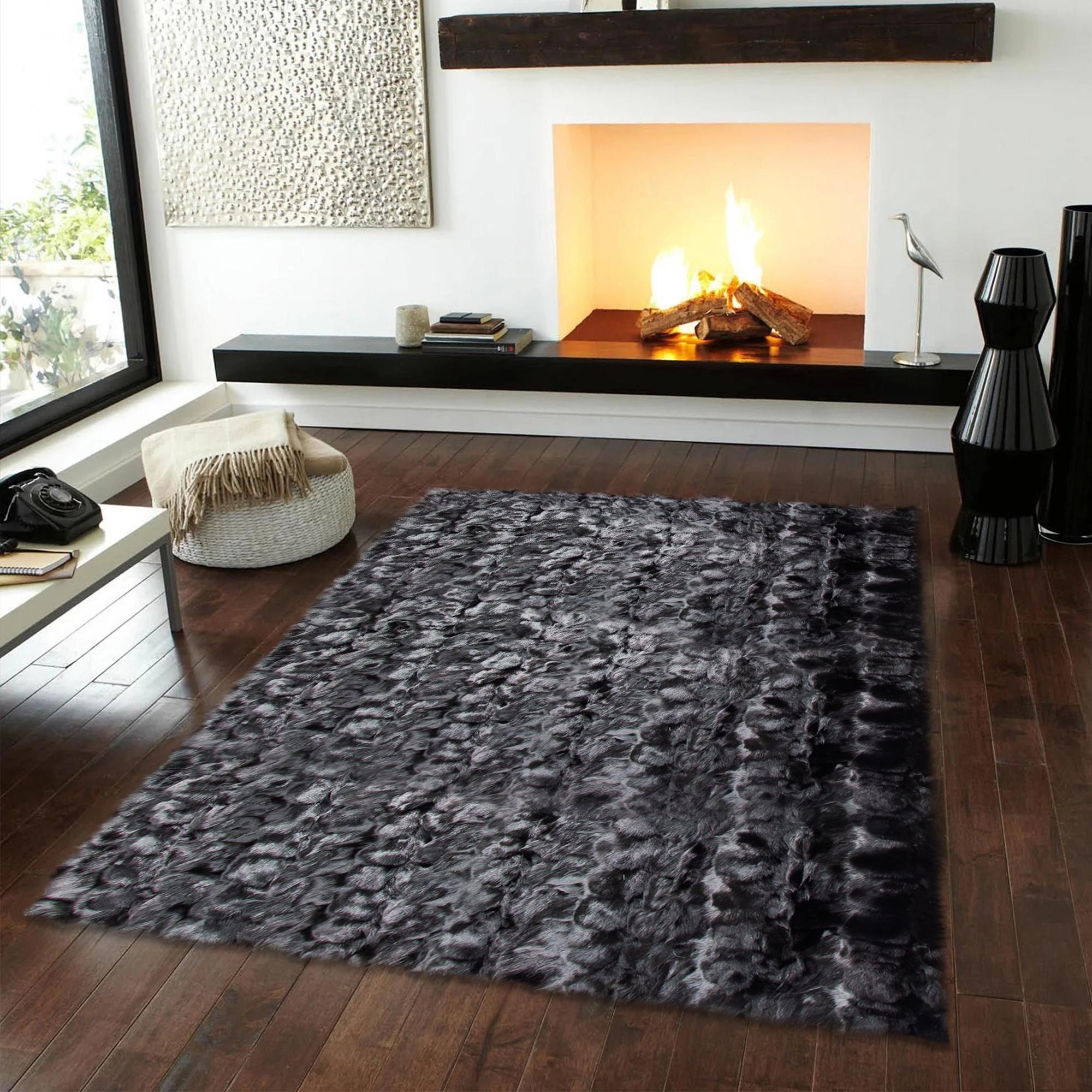 Genuine Black Fox Fur Rug
