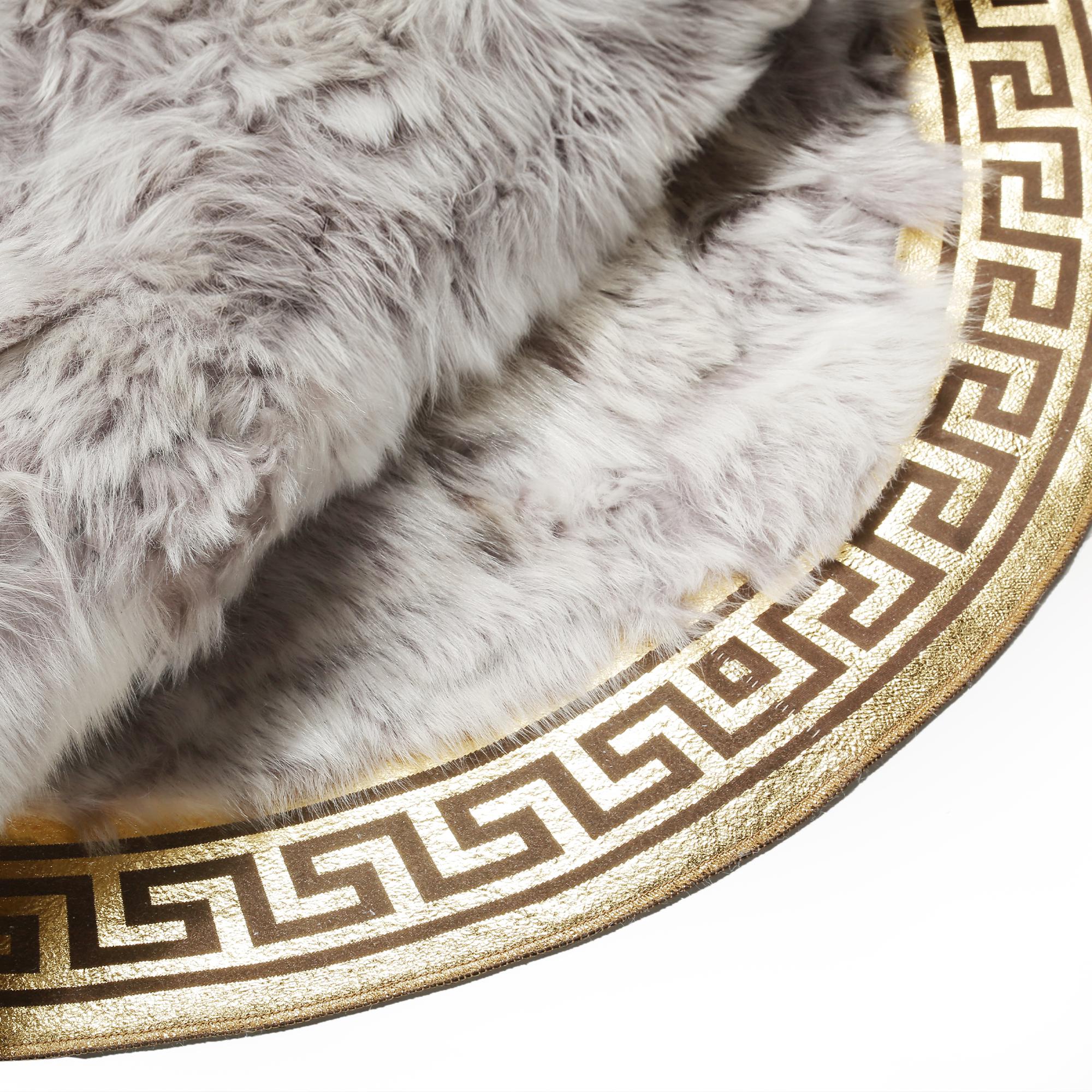 Gray Tuscan Oval Rug – Handmade Genuine Tuscan Fur Carpet with Gold Border, Luxury Custom Size Oval Living Room Rug, Elegant Decor