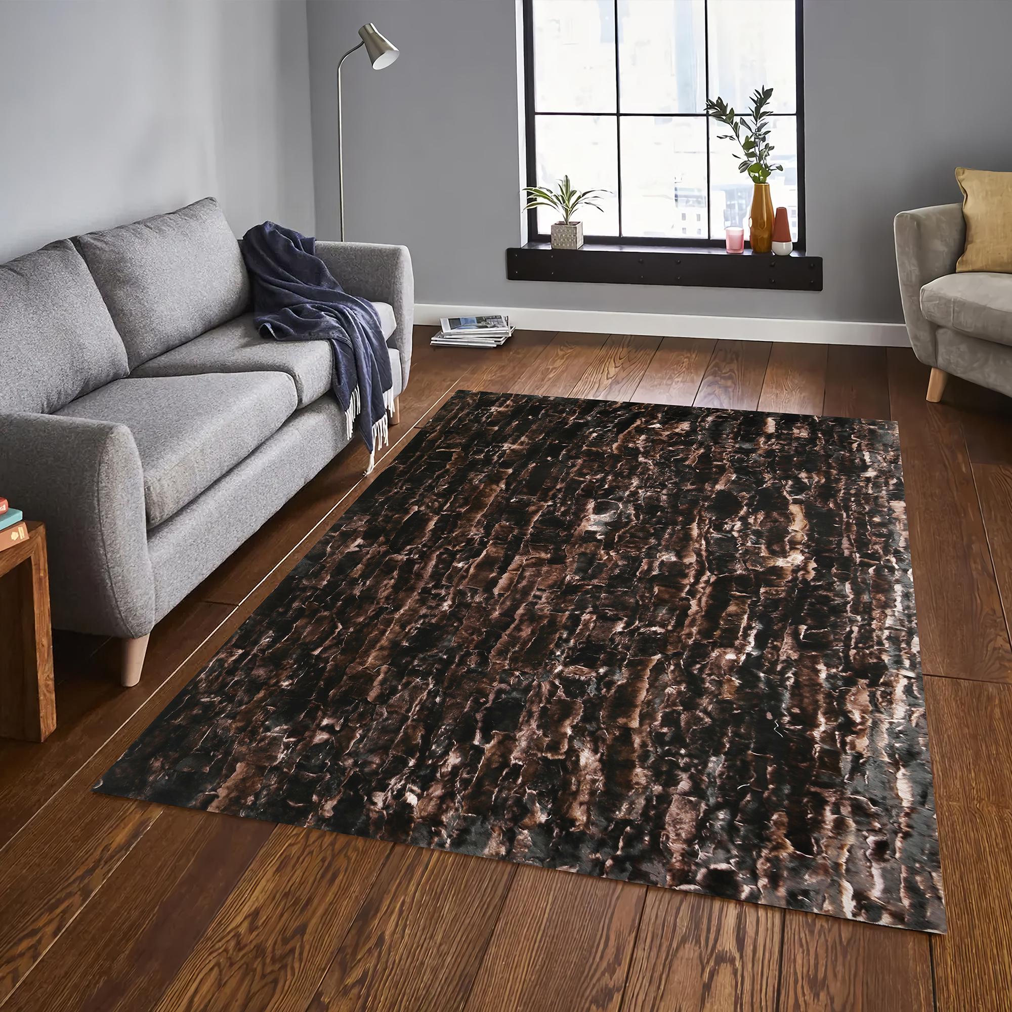 Handmade Rex Rabbit Rug in Brown and Black – Custom Size Luxury Natural Fur Carpet