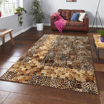 Leopard Print Sealskin Rug – Handmade Genuine Leather Area Carpet