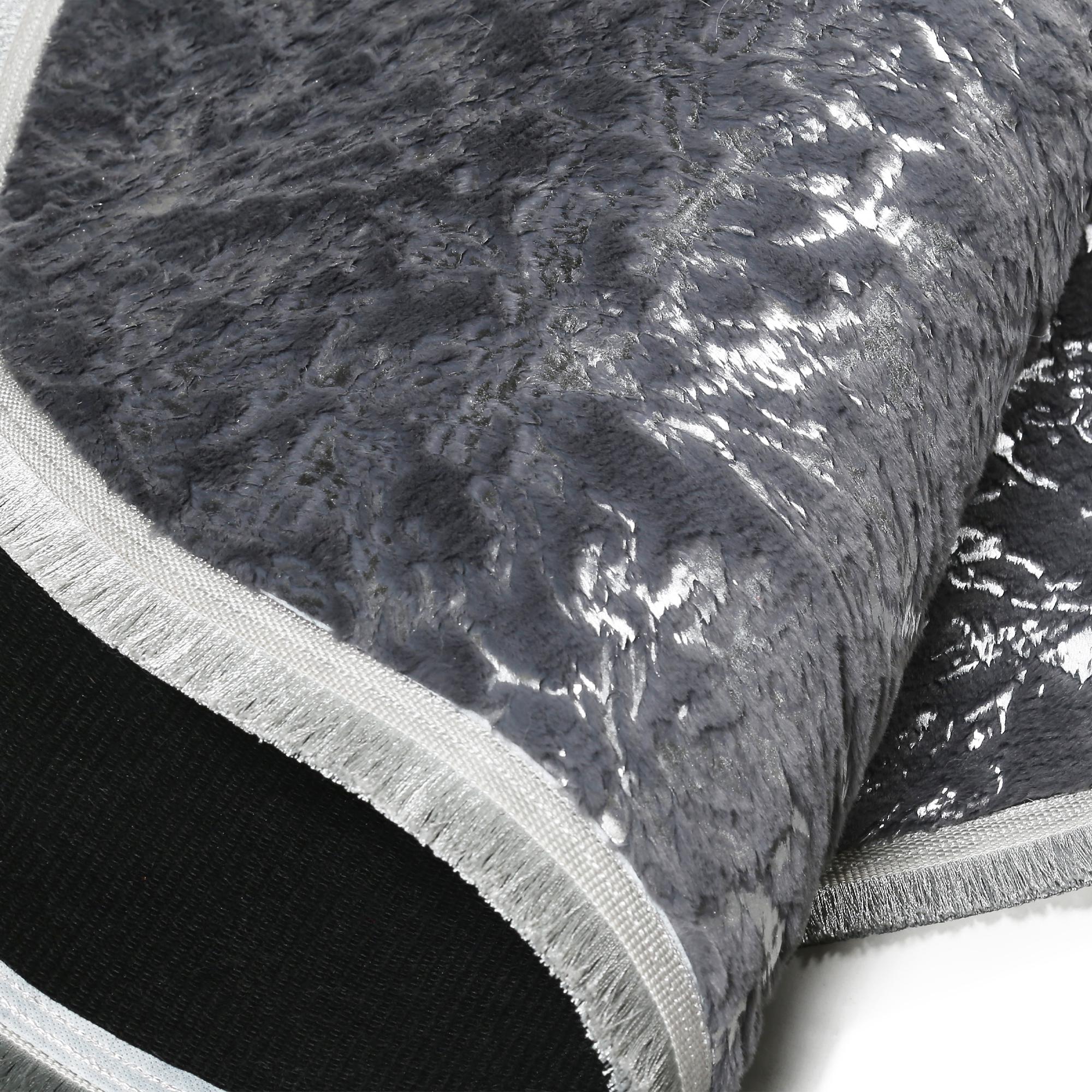 Round Gray Shiny Plush Rug – Soft Circular Area Carpet, Modern Decorative Round Floor Rug, Custom Size Living Room and Bedroom Rug