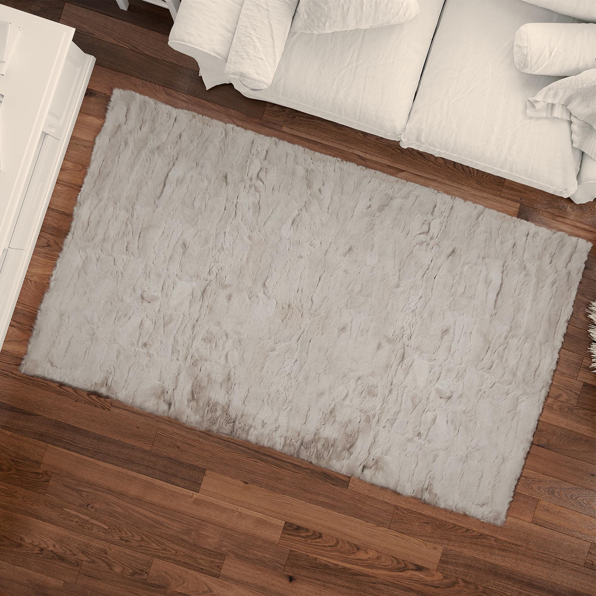 Luxury Light Grey Rabbit Fur Rug – Genuine Handmade Soft Carpet for Living Room & Bedroom