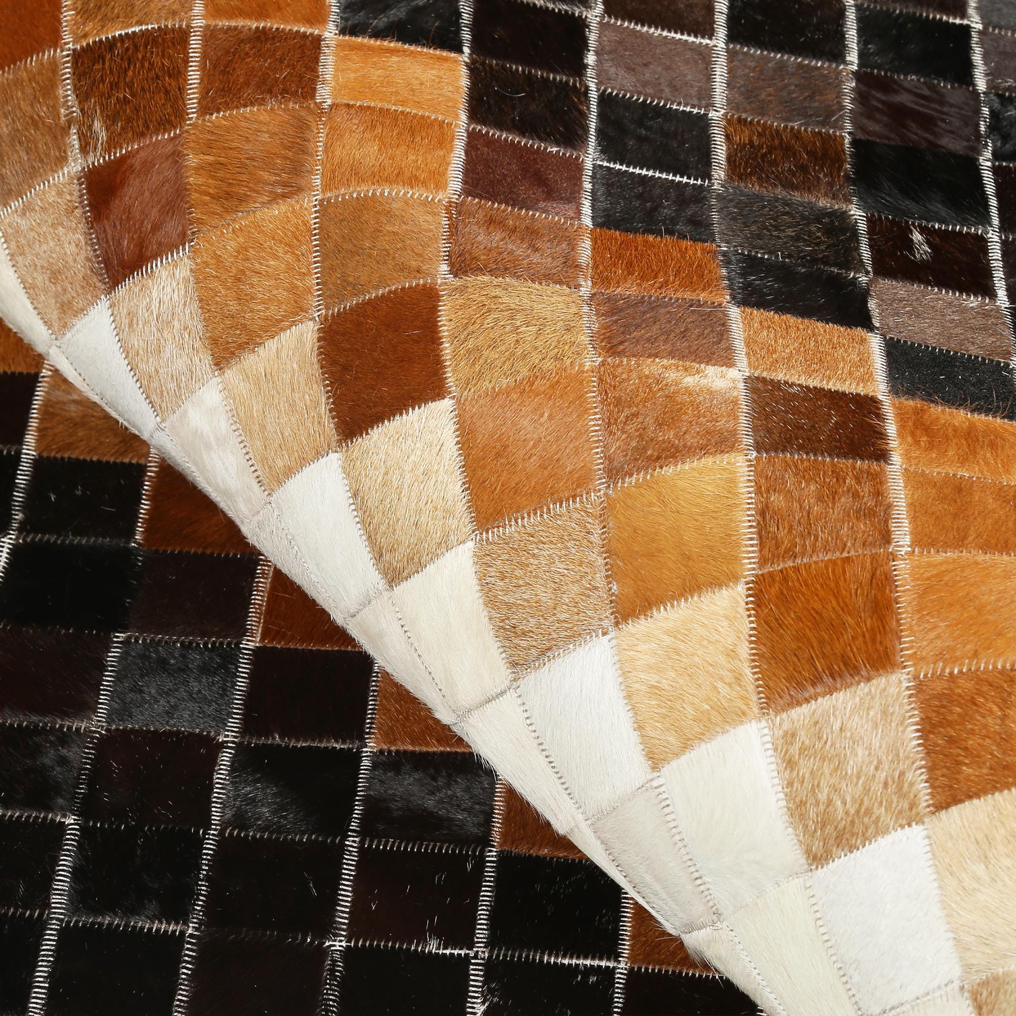 Cream Cowhide Rug w/ Brown & Black Border
