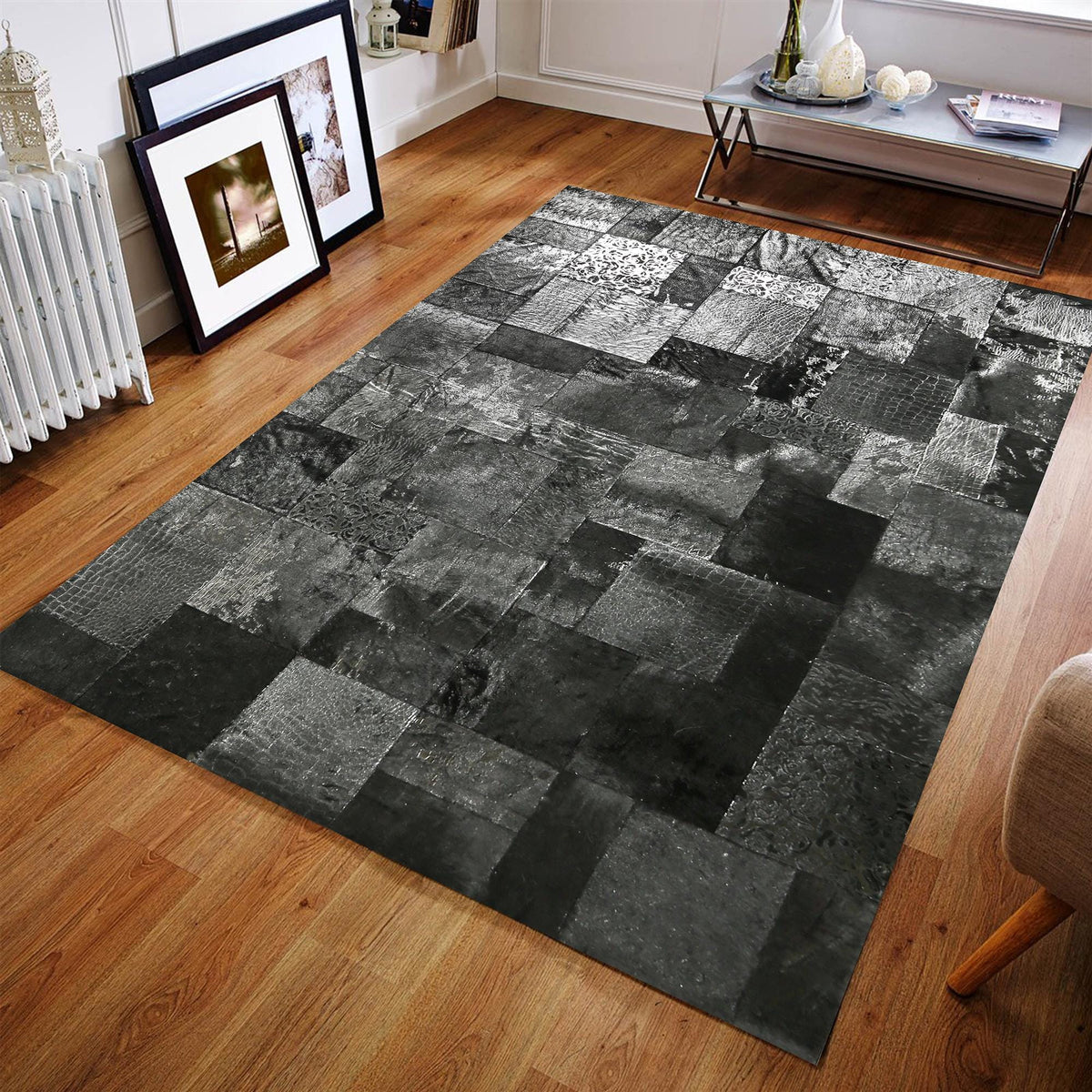 Custom size handmade cowhide patchwork rug