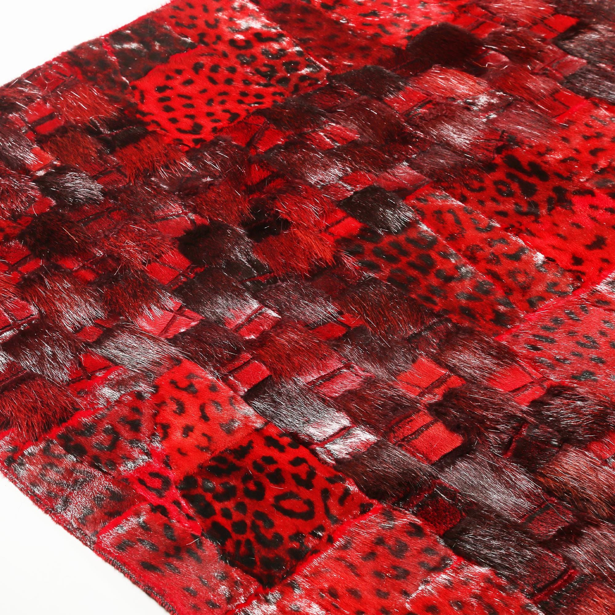 Red Sealskin Rug – Handmade Patchwork Luxury Area Carpet, Custom Size