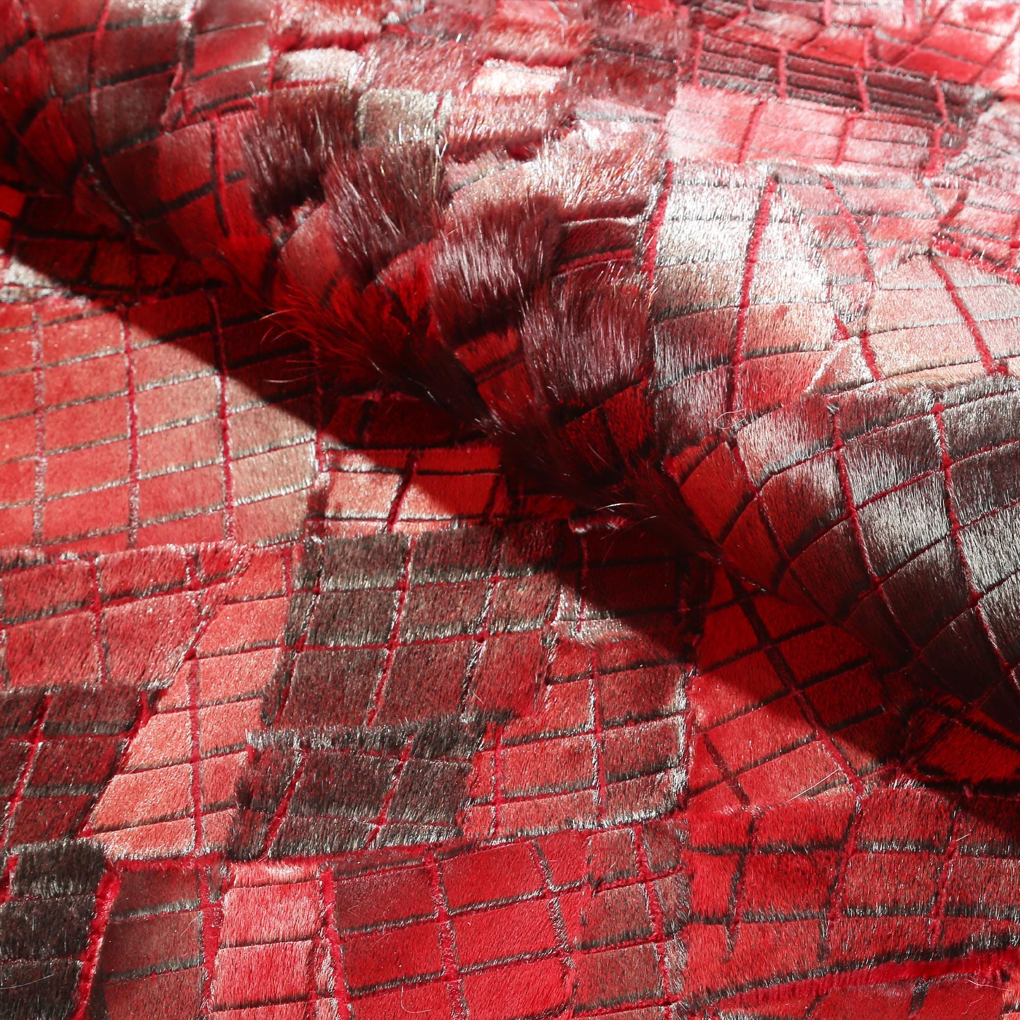 Red Sealskin Patchwork Rug – Handmade Genuine Seal Skin Area Carpet, Luxury Modern Statement Piece, Custom Size Rectangular Rug