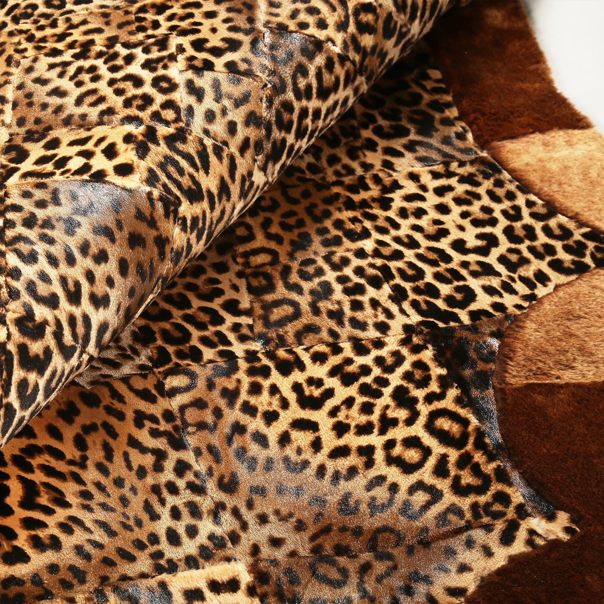 Brown Framed Leopard Print Genuine Leather Peltry Rug 5.7ft x 7.1ft