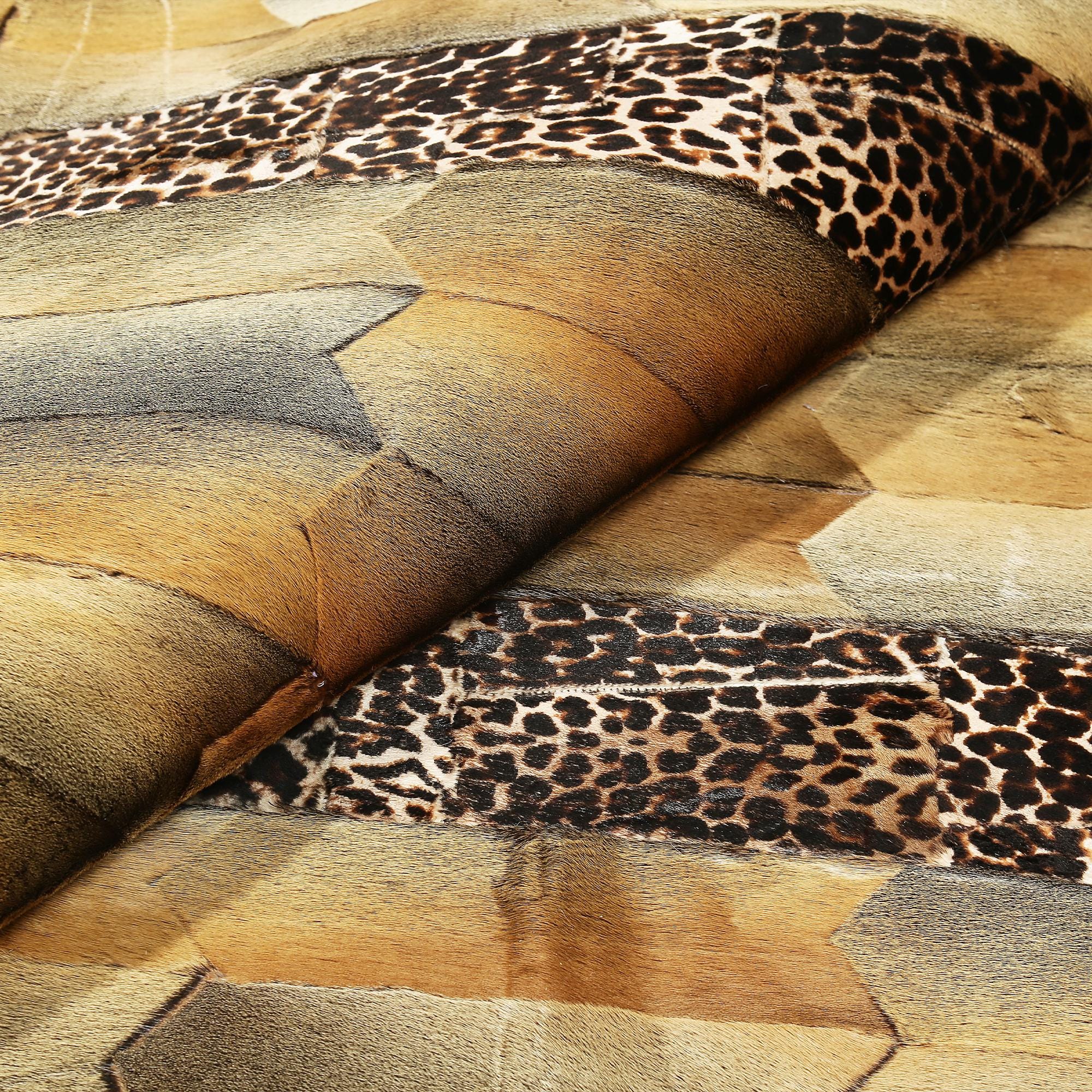 Sealskin Patchwork Rug – Handmade Luxury Area Carpet with Leopard Border, Custom Size
