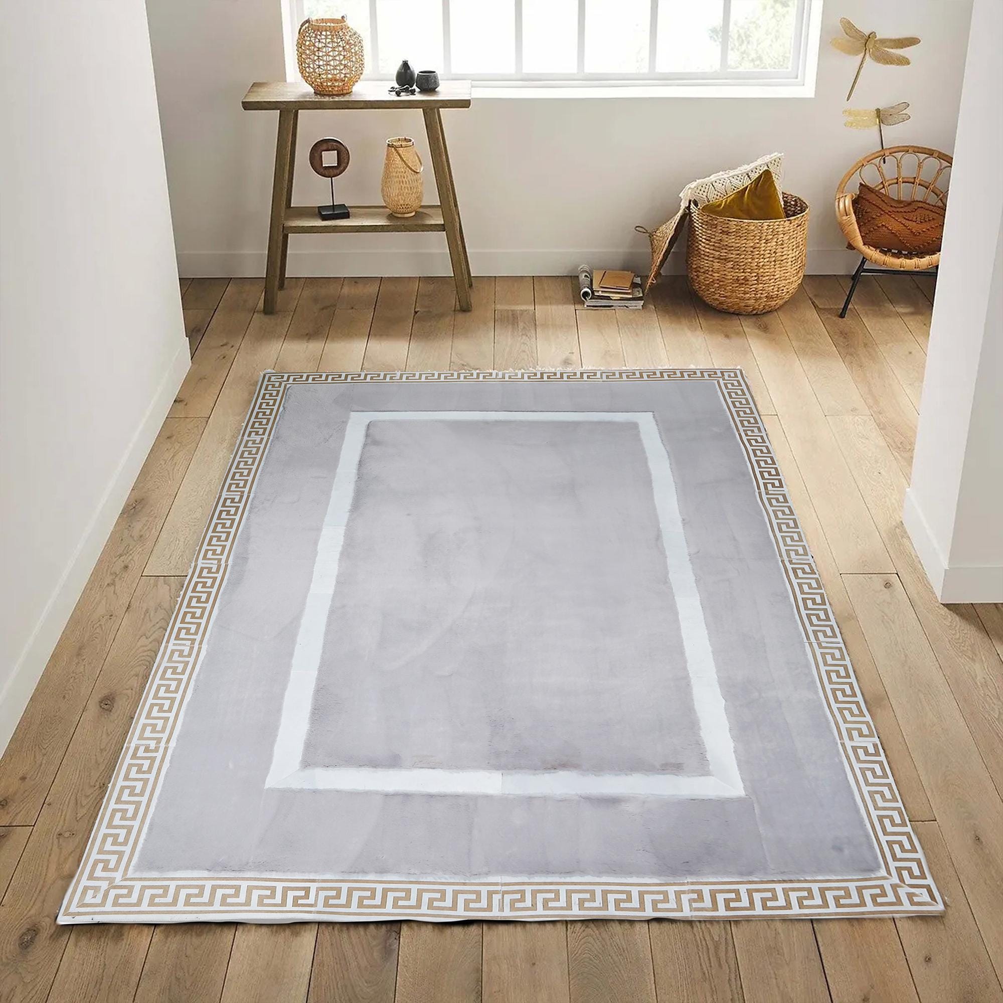 Soft Faux Fur Carpet with Greek Border