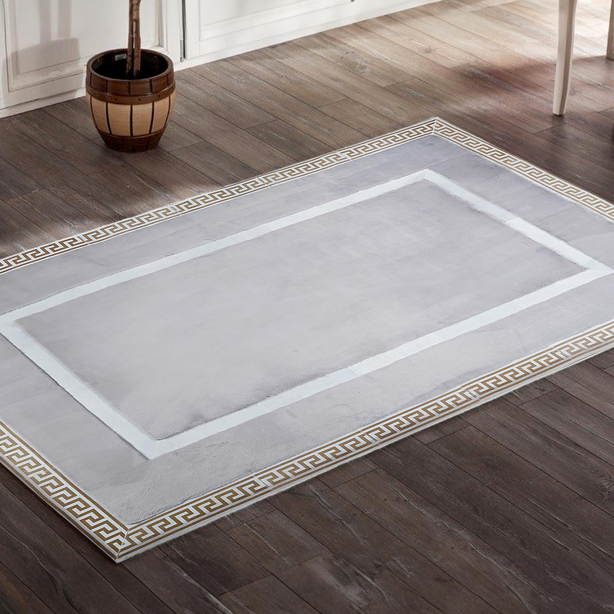 Soft Faux Fur Carpet with Greek Border