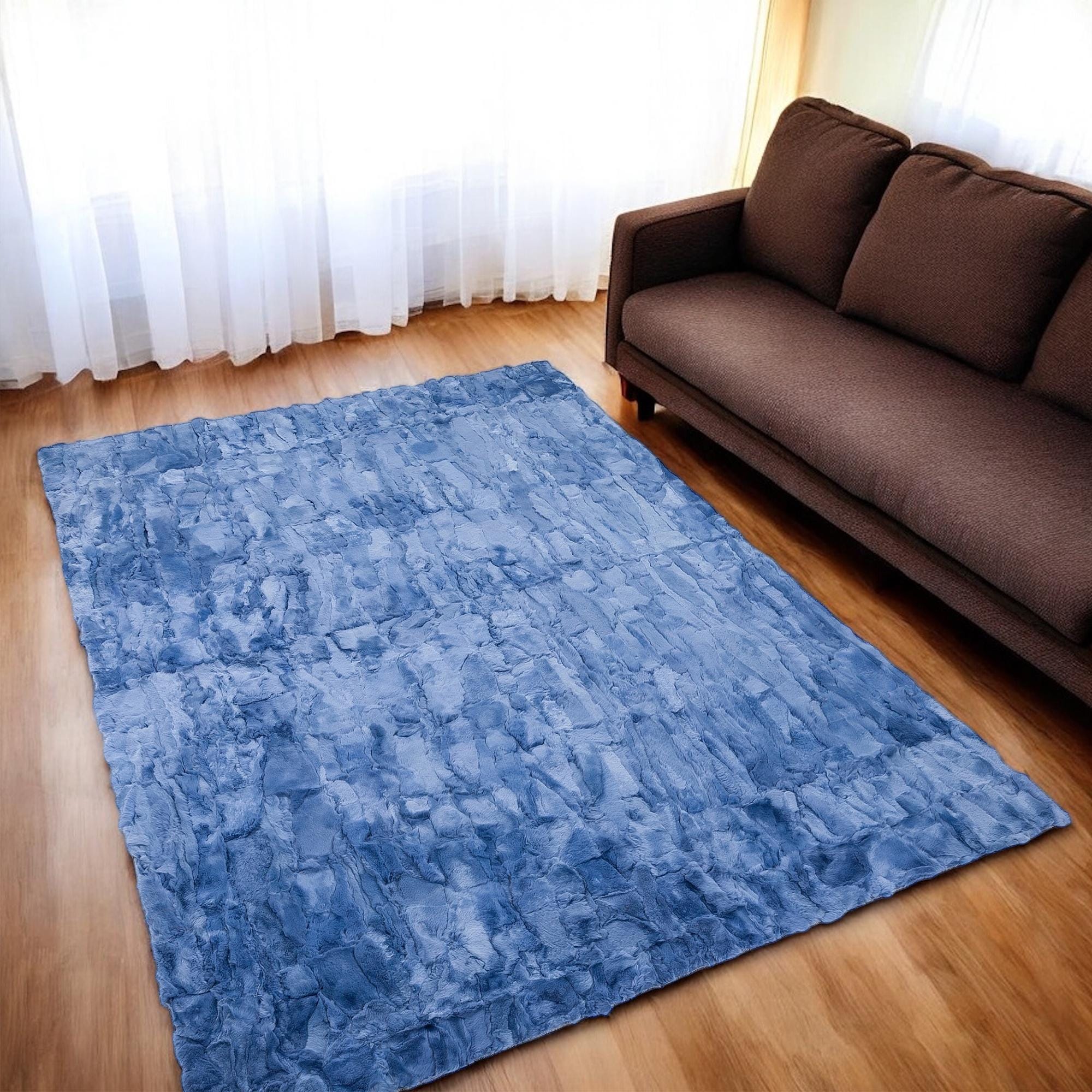 Blue Rex Rabbit Fur Rug, Handmade Luxury Soft Carpet for Living Room and Bedroom