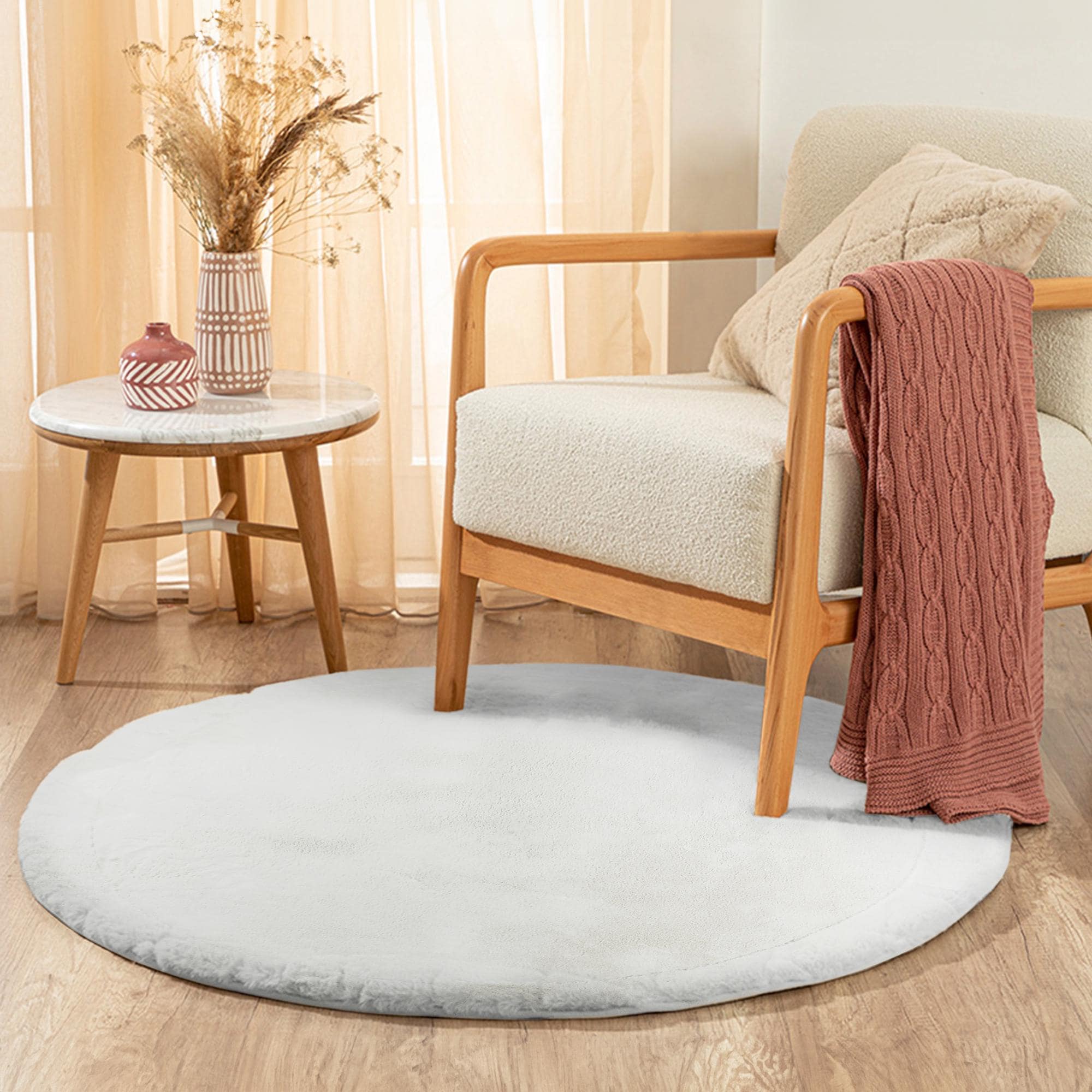 Round Plush Rug – Soft Cozy Circle Carpet for Living Room