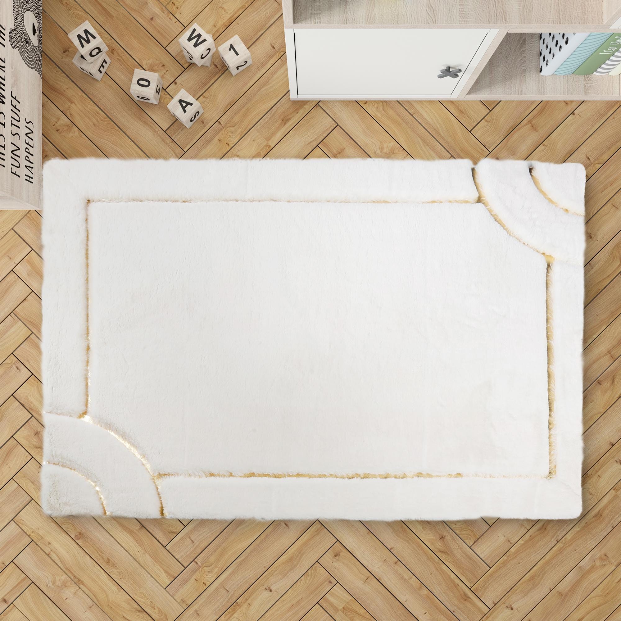 White & Gold Fur Plush Rug