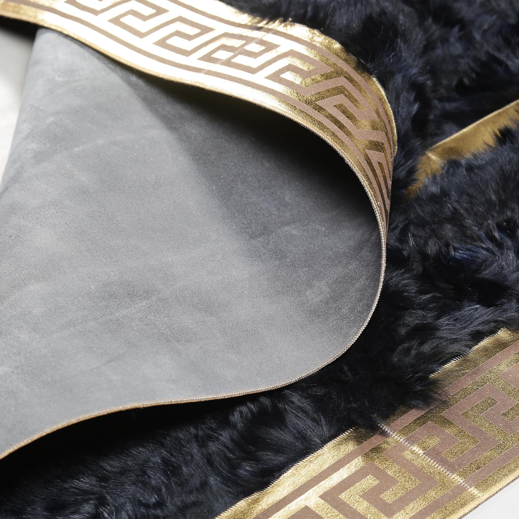 Navy Blue Tuscan Rug – Handmade Genuine Tuscan Leather Carpet with Gold Border, Luxury Custom Size Area Rug for Living Room & Bedroom