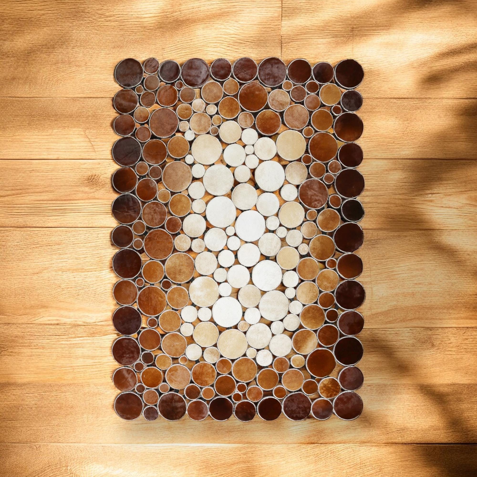 Brown & Cream Cowhide Polka Dot Patchwork Rug