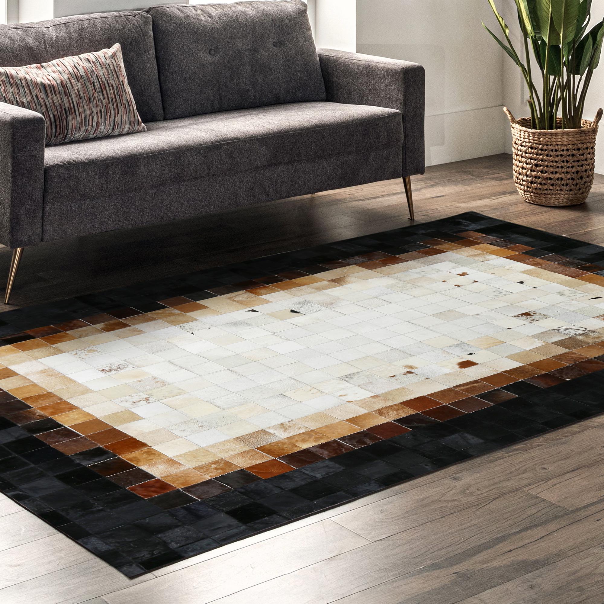 Black and Cream Cowhide Rug, Large Area Rug
