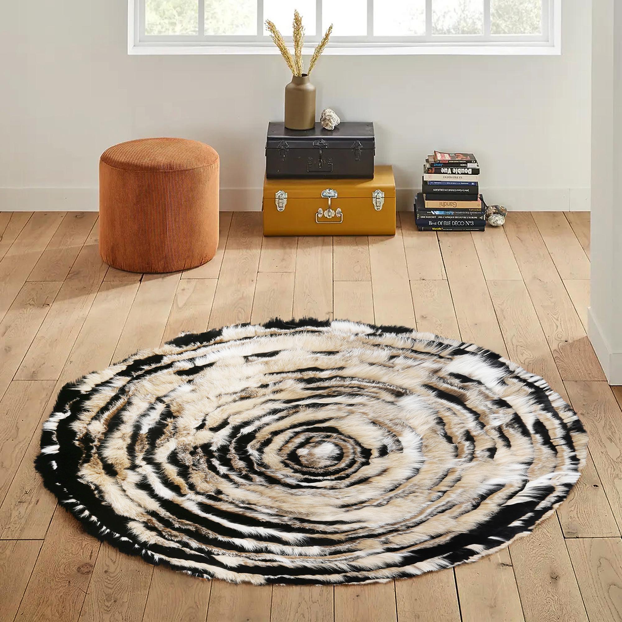 Tree-ring Design Fox Fur Round Carpet