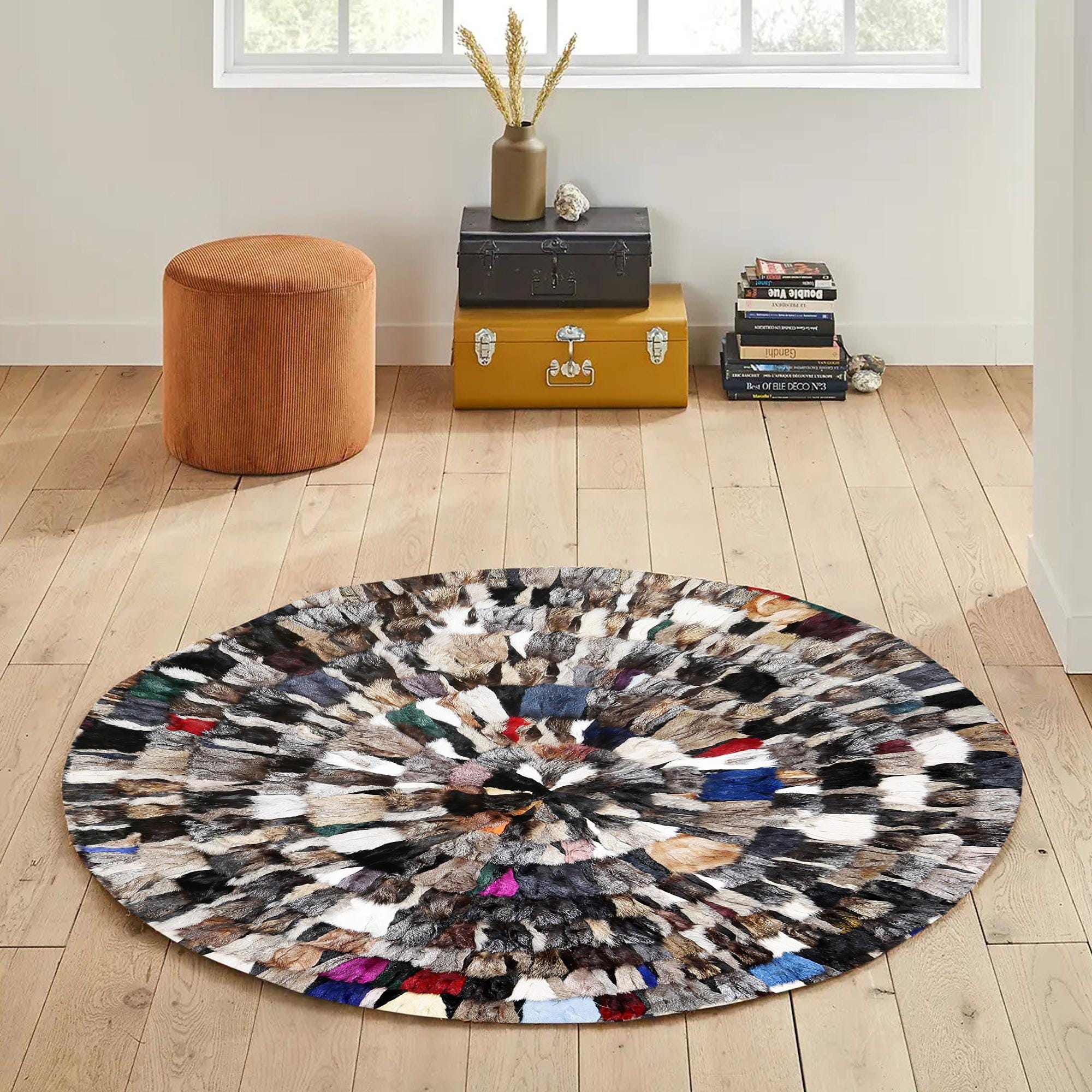 Colorful Fox Fur Round Carpet