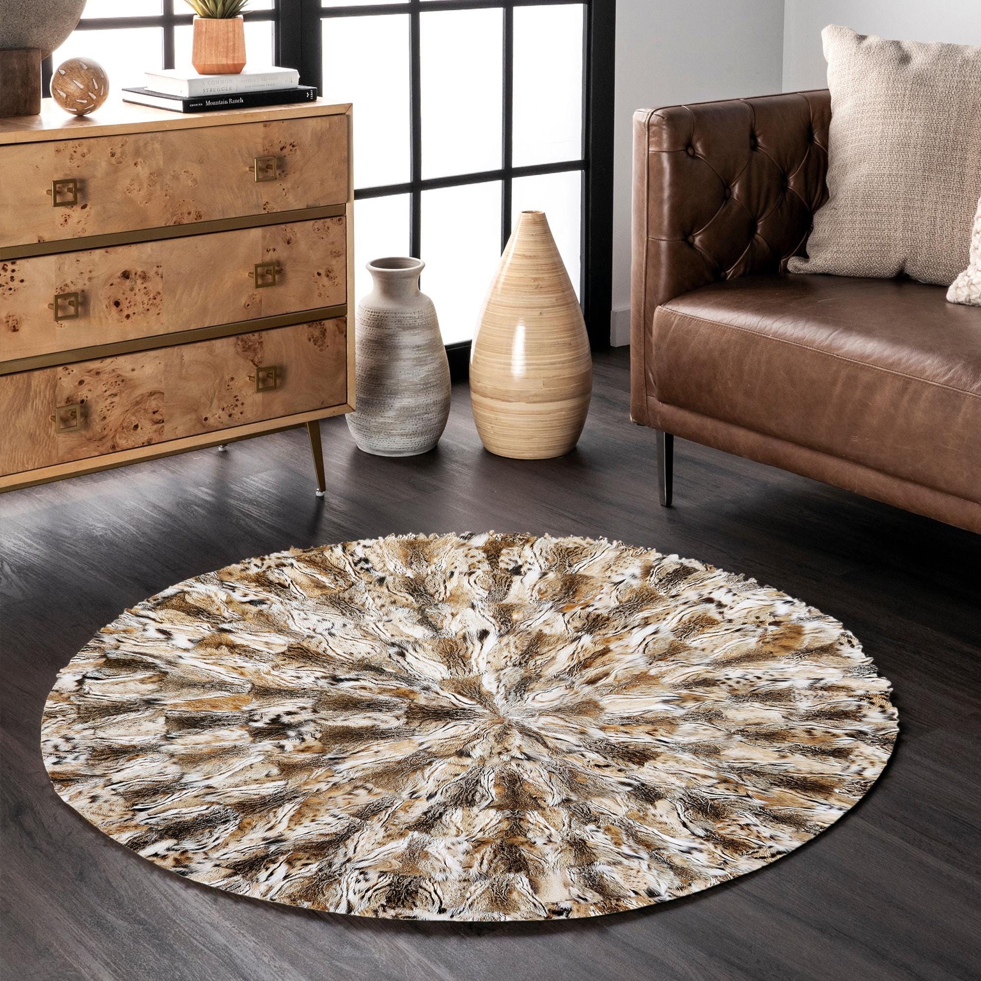 Round Tuscan Rug, Handmade Natural Sheepskin Carpet for Living Room and Bedroom