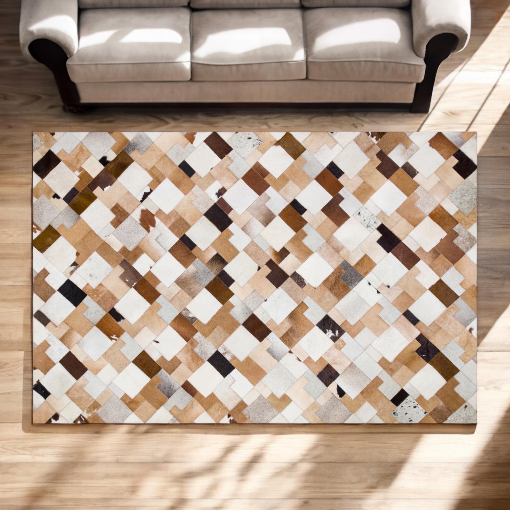 Multicolor Patchwork Cowhide Rug, Modern Area Rug