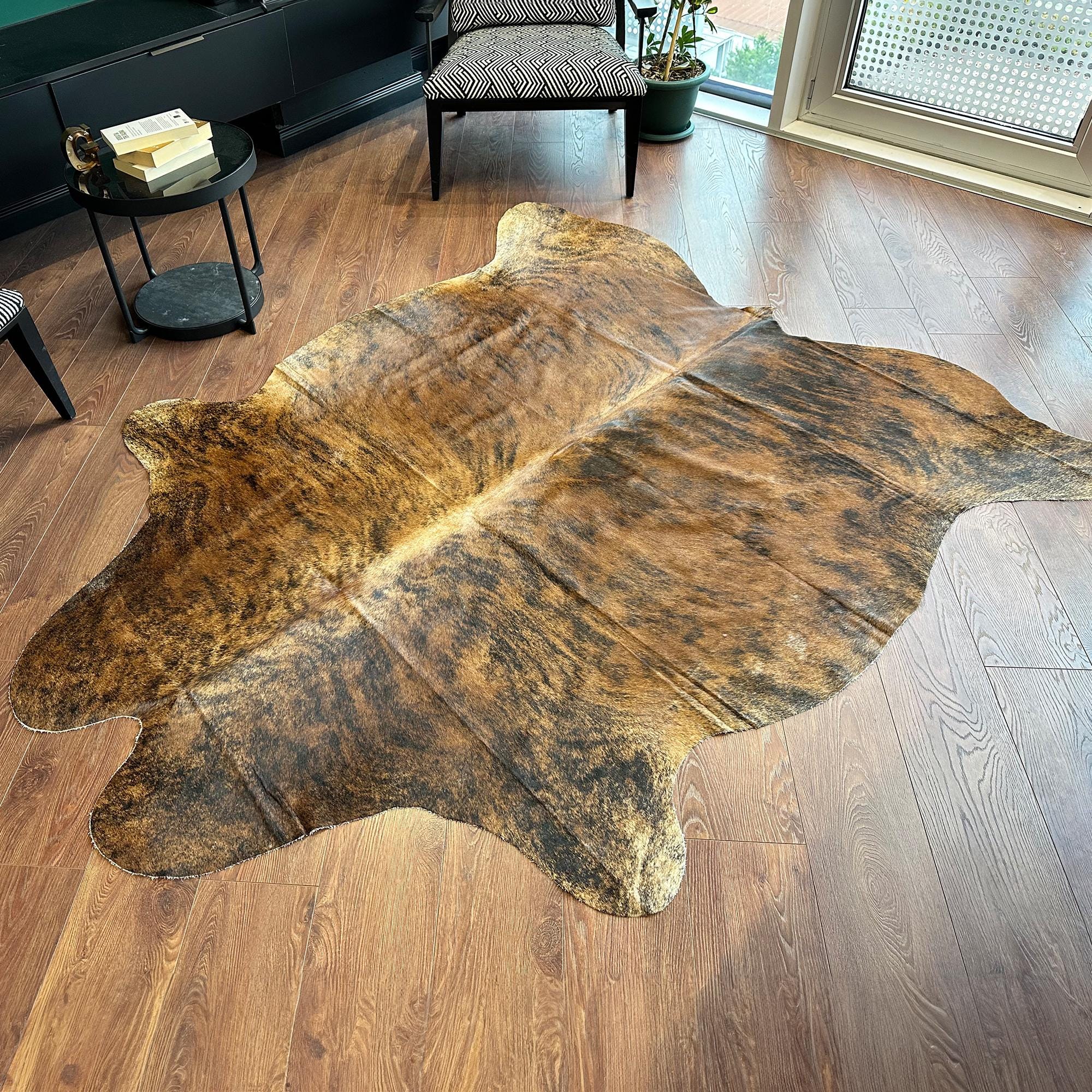 Genuine Brown Brindle Cowhide Rug, Real Cowhide Carpet, Handmade Rustic Size 5.4 x 7.1 ft -165 x 217 cm