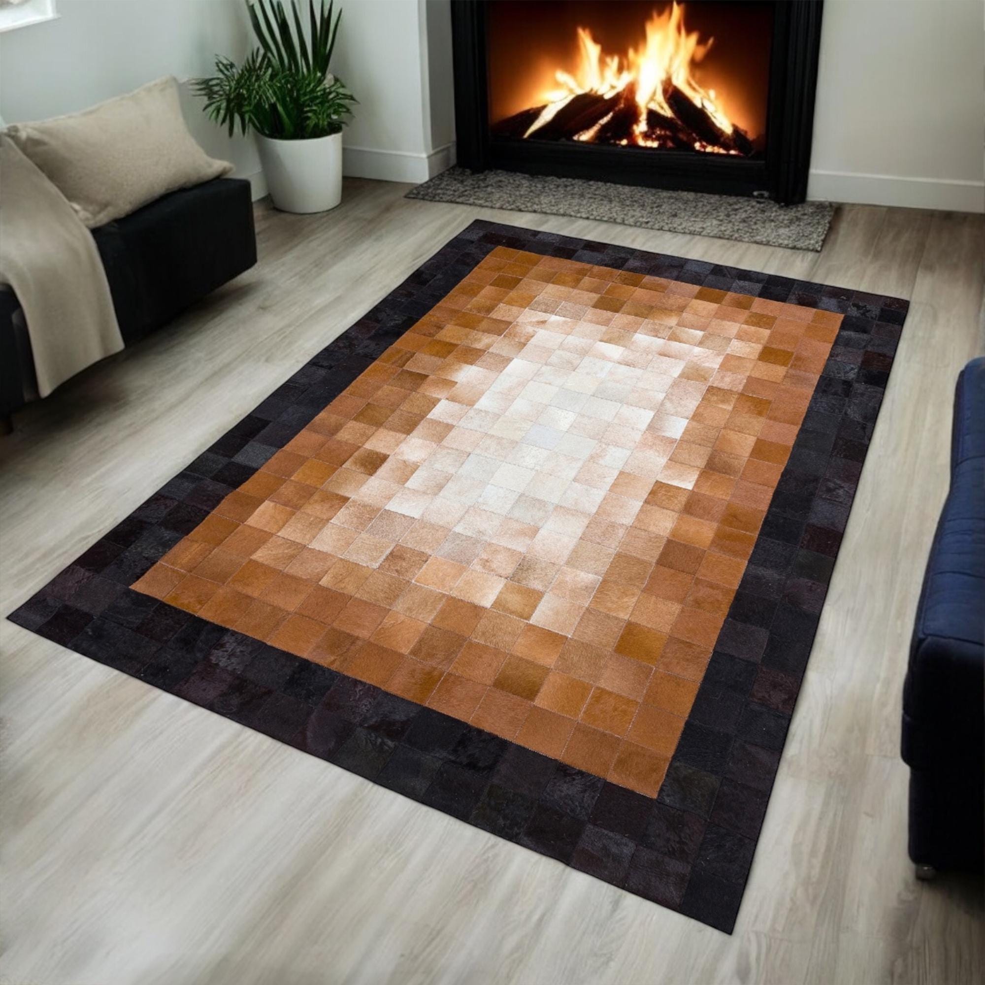 Brown & Black Cowhide Rug, Handmade Natural Cowhide Area Rug for Interior Design
