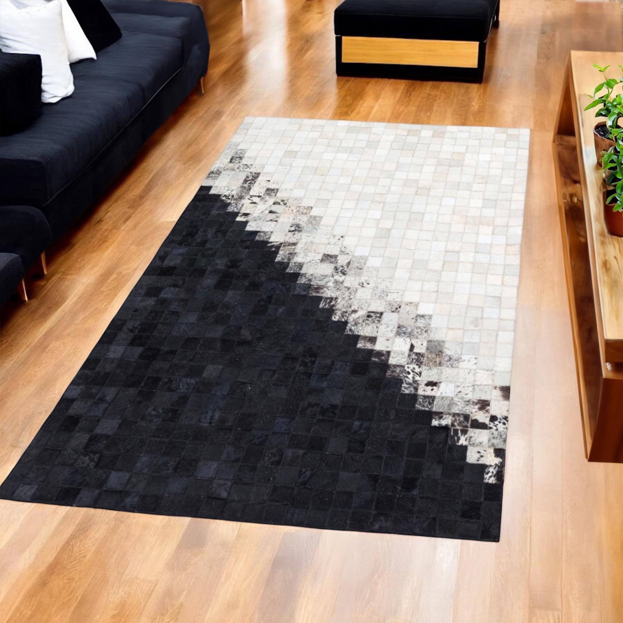 Black & Beige Cowhide Patchwork Rug