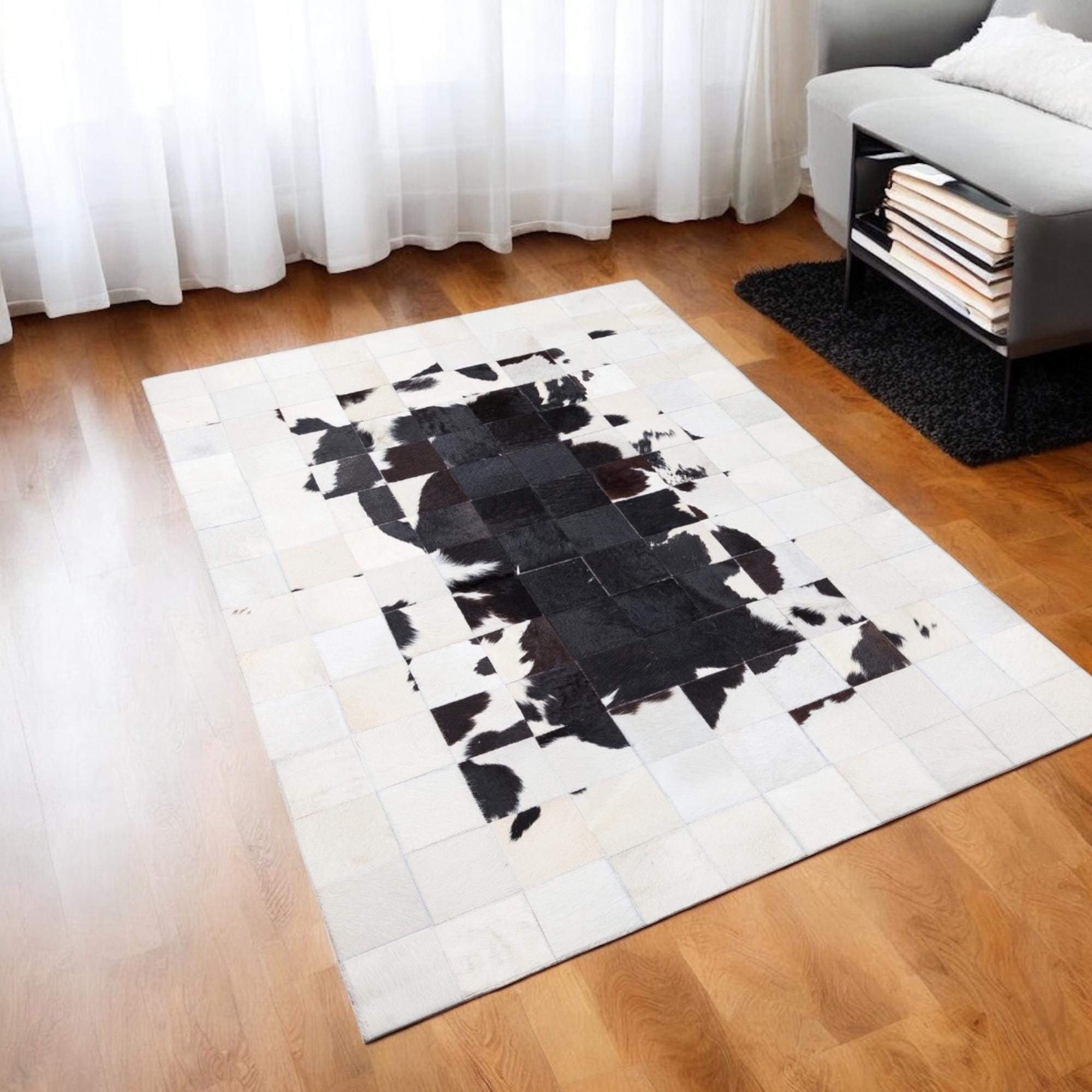 Natural Cowhide Patchwork Rug, Large Area Rug