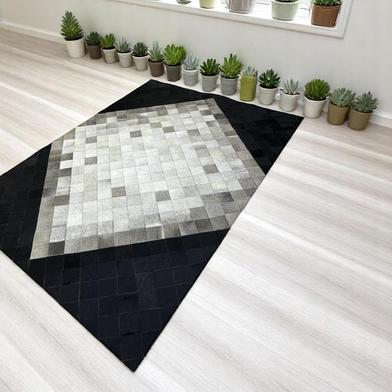 Grey Area Rug, Genuine Cowhide Patchwork Carpet