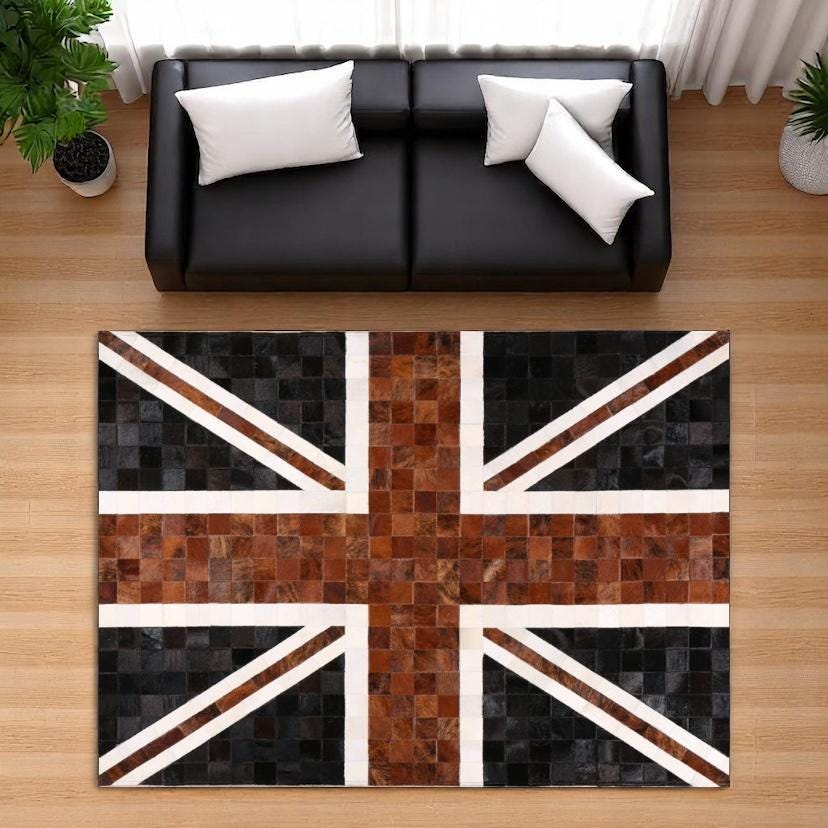 Custom Union Jack Genuine Cowhide Patchwork Rug