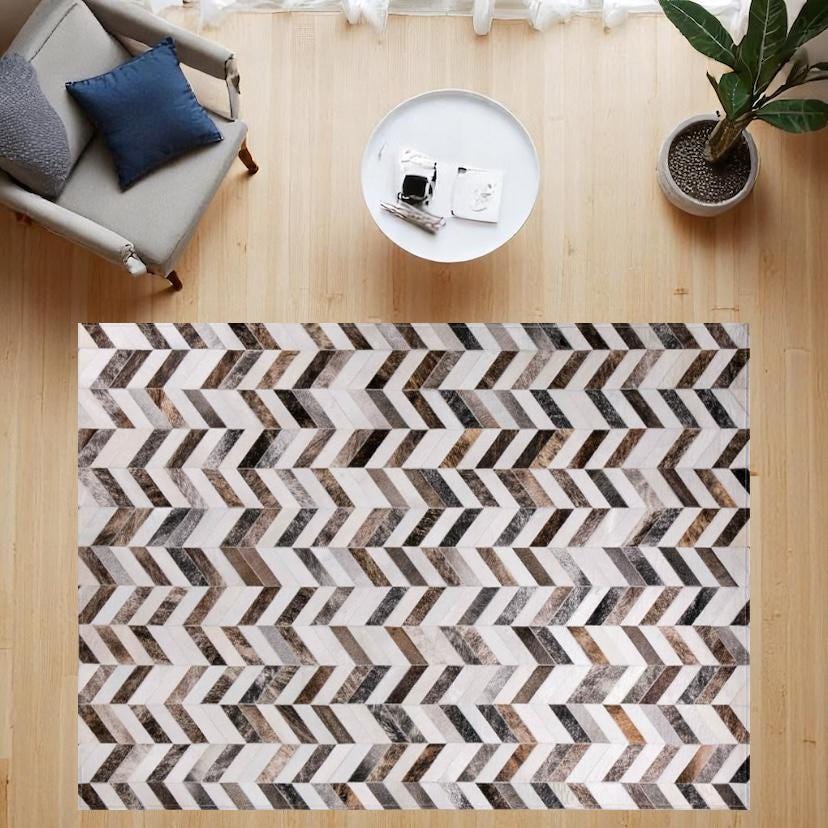 Brown Area rugs Cowhide Patchwork Rug, Genuine Cowhide Living Room Rug, Country Style Natural Cowhide Custom Size Available