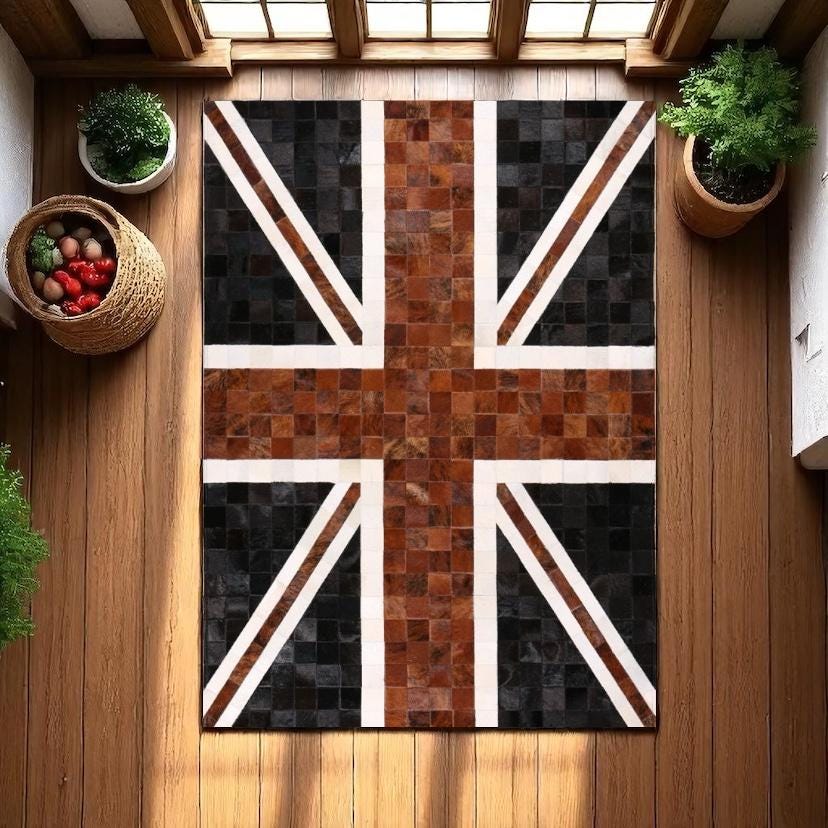 Custom Union Jack Genuine Cowhide Patchwork Rug