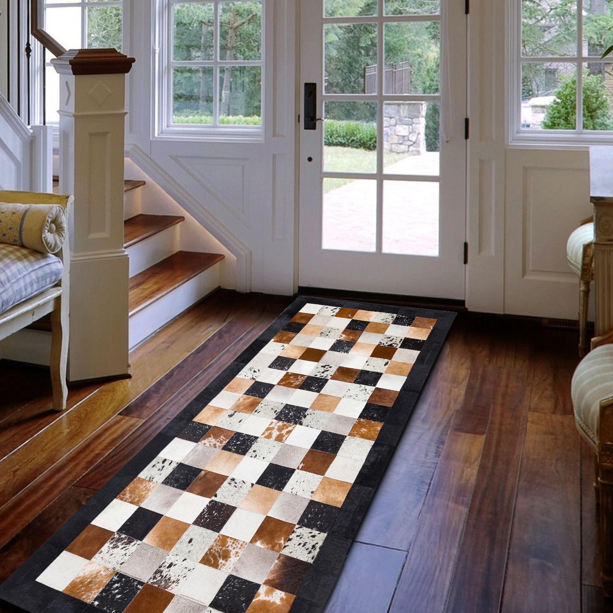 Hallway Runner Rug Patchwork Pattern Cowhide Patchwork Rug, Modern Area Rug