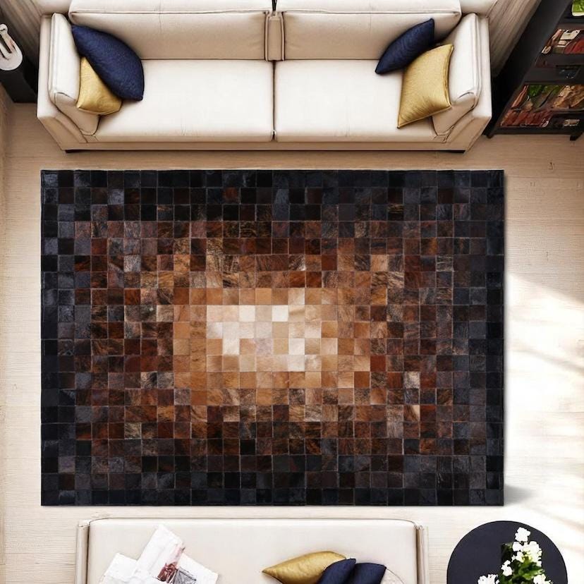 Large Area Rugs, Cowhide Patchwork Rug, Handmade Living Room Carpet