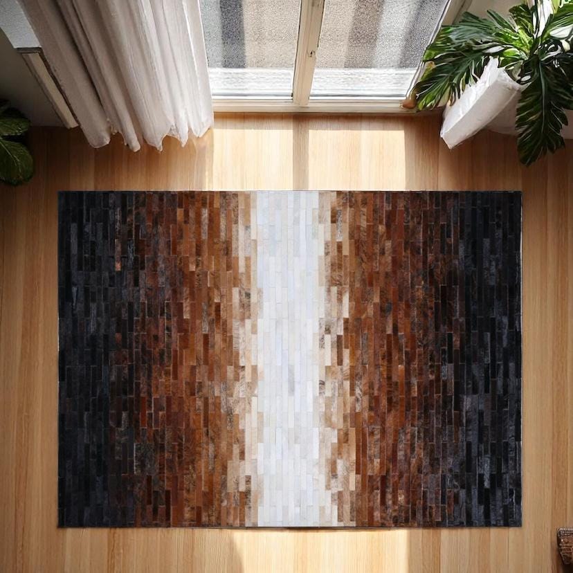 Black & Gold Patchwork Rug, Gold Detailed Genuine Calfskin Rug, Custom made Handmade Any size possible